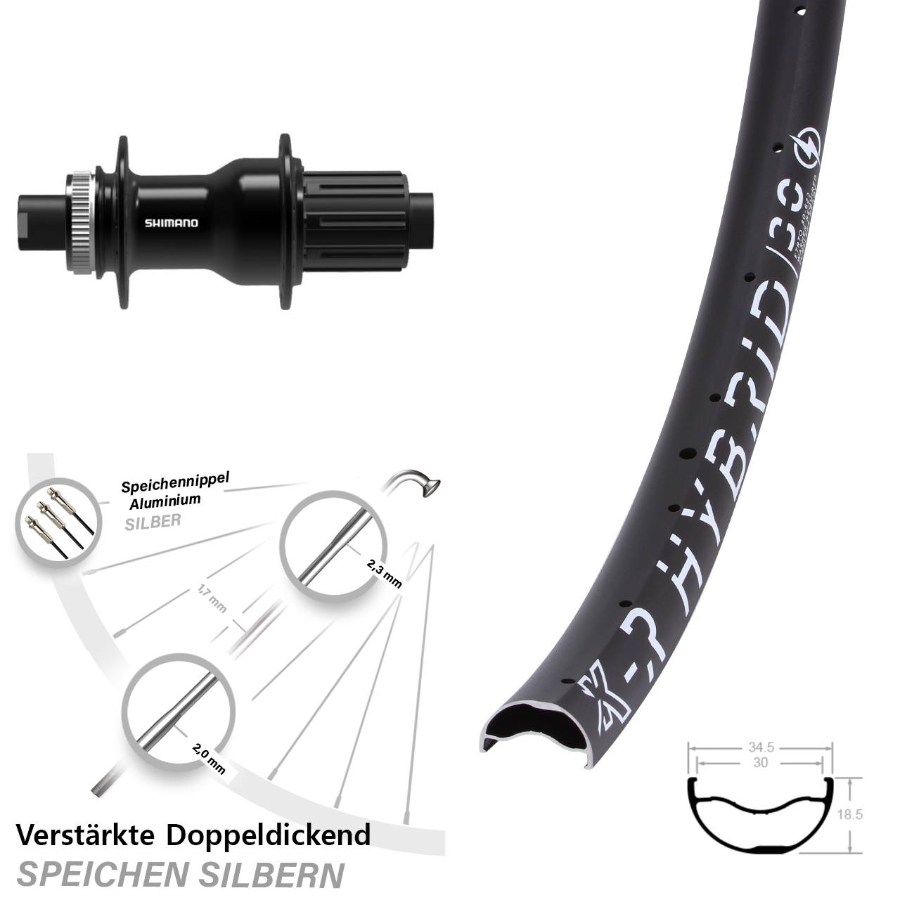 KX-R Hybrid 30 Shimano FH-TC500-B 29 Zoll Centerlock Hinterrad 12x148 Boost 8-11 fach HG