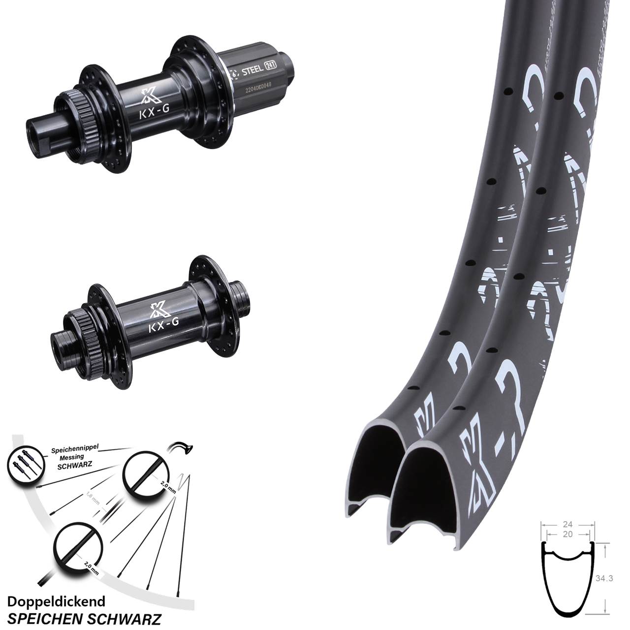 Laufradsatz Centerlock 28 Zoll KX-GSR Road KX-G Heavy Duty 8-12 fach HG 12x100/142