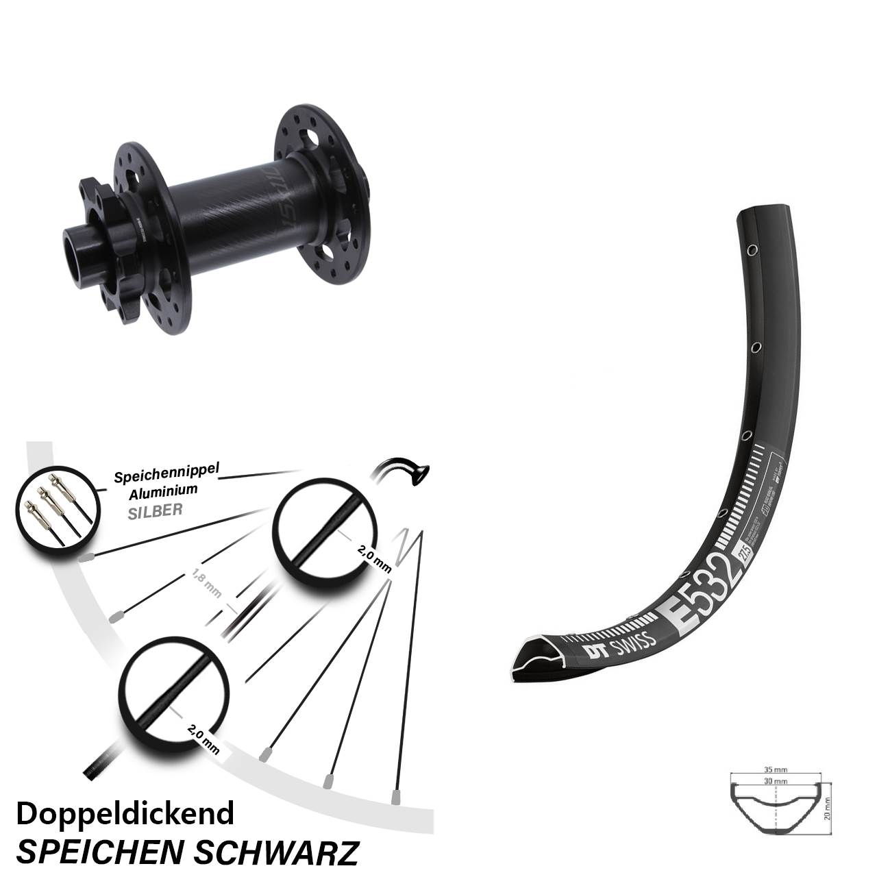 Vorderrad 6-Loch 29 Zoll DT Swiss E 532 Bear Pawls 15x110 Boost