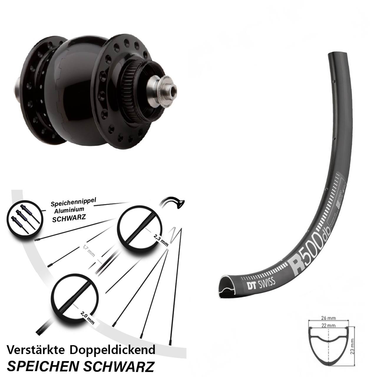 28-29 Zoll DT Swiss R 500 SONdelux Centerlock Vorderrad QR