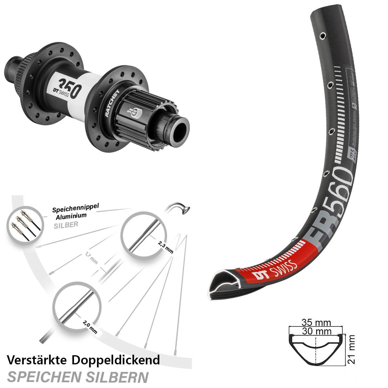 Hinterrad 26 Zoll DT Swiss FR 560-350 Ratchet 36 Micro Spline 12x142