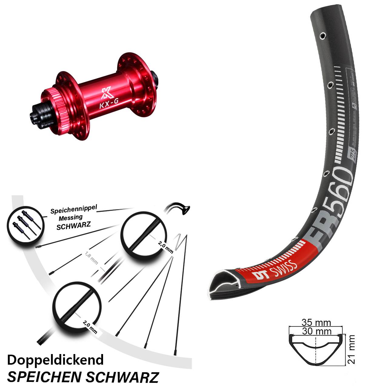 Disc Vorderrad für Schnellspanner 26 Zoll DT Swiss FR560 KX-G rot
