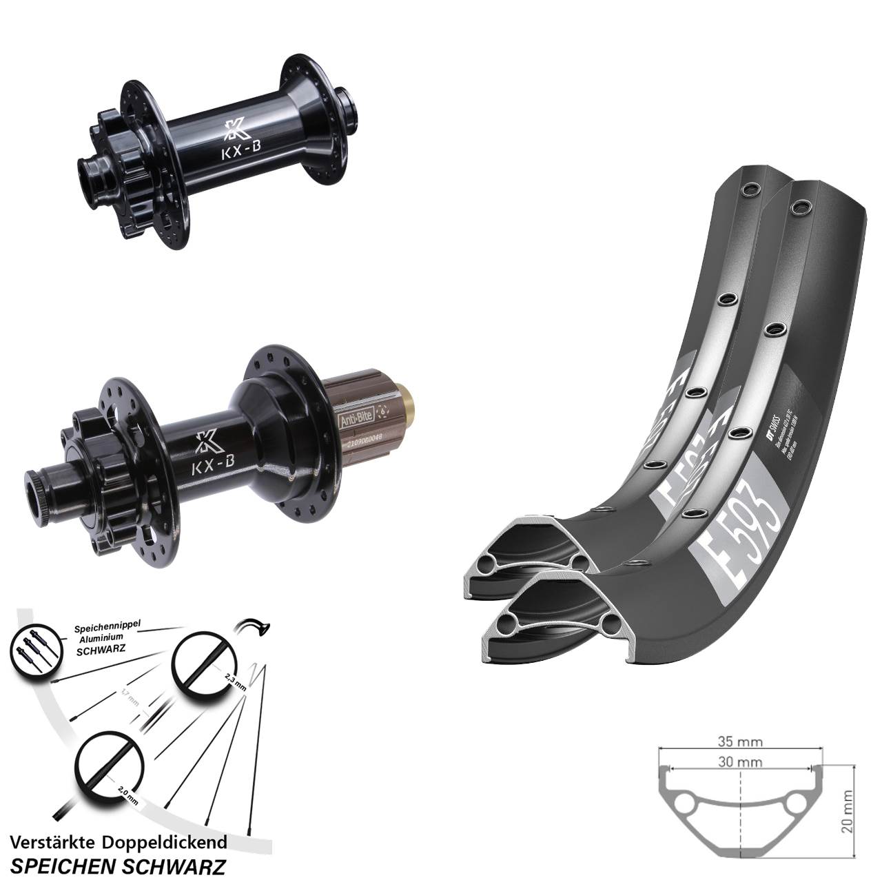 Laufradsatz 6-Loch 29 Zoll DT Swiss E 593 KX-B 8-11 fach 15x110 12x148 Boost