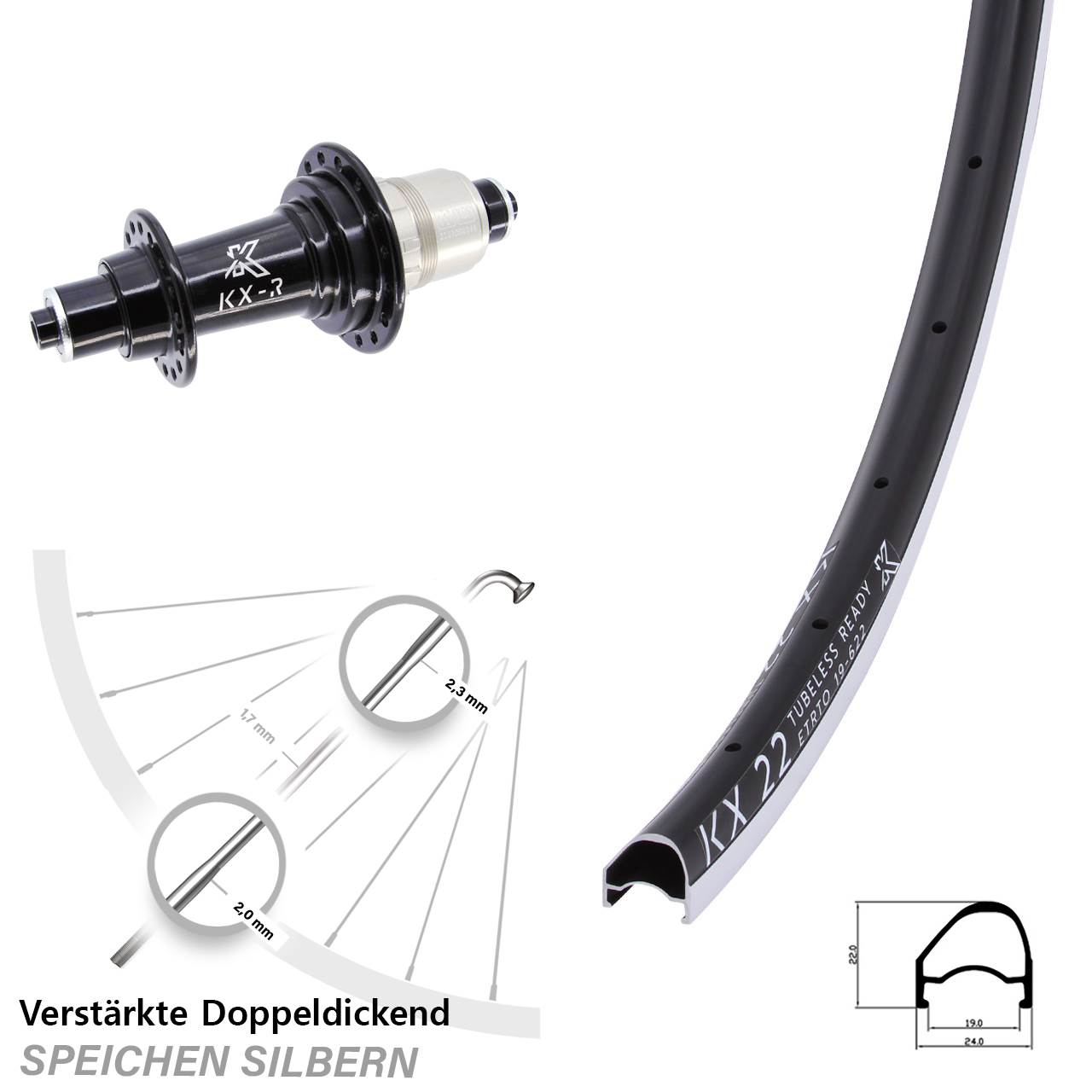 KX-R 22 OS 28 Zoll Hinterrad für Schnellspanner XDR