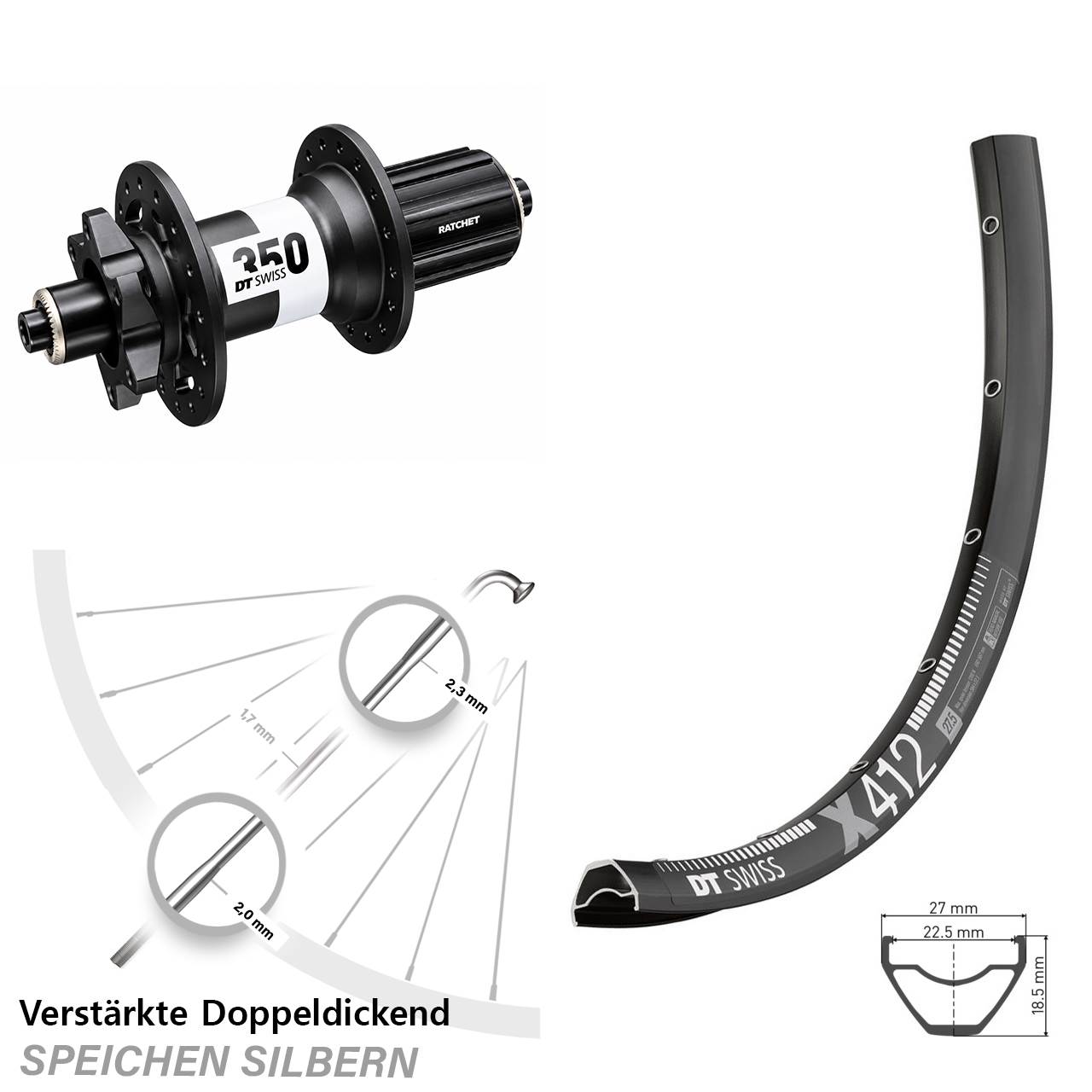 29 Zoll DT Swiss X 412 350 Disc Laufrad QR Boost 8-11 fach