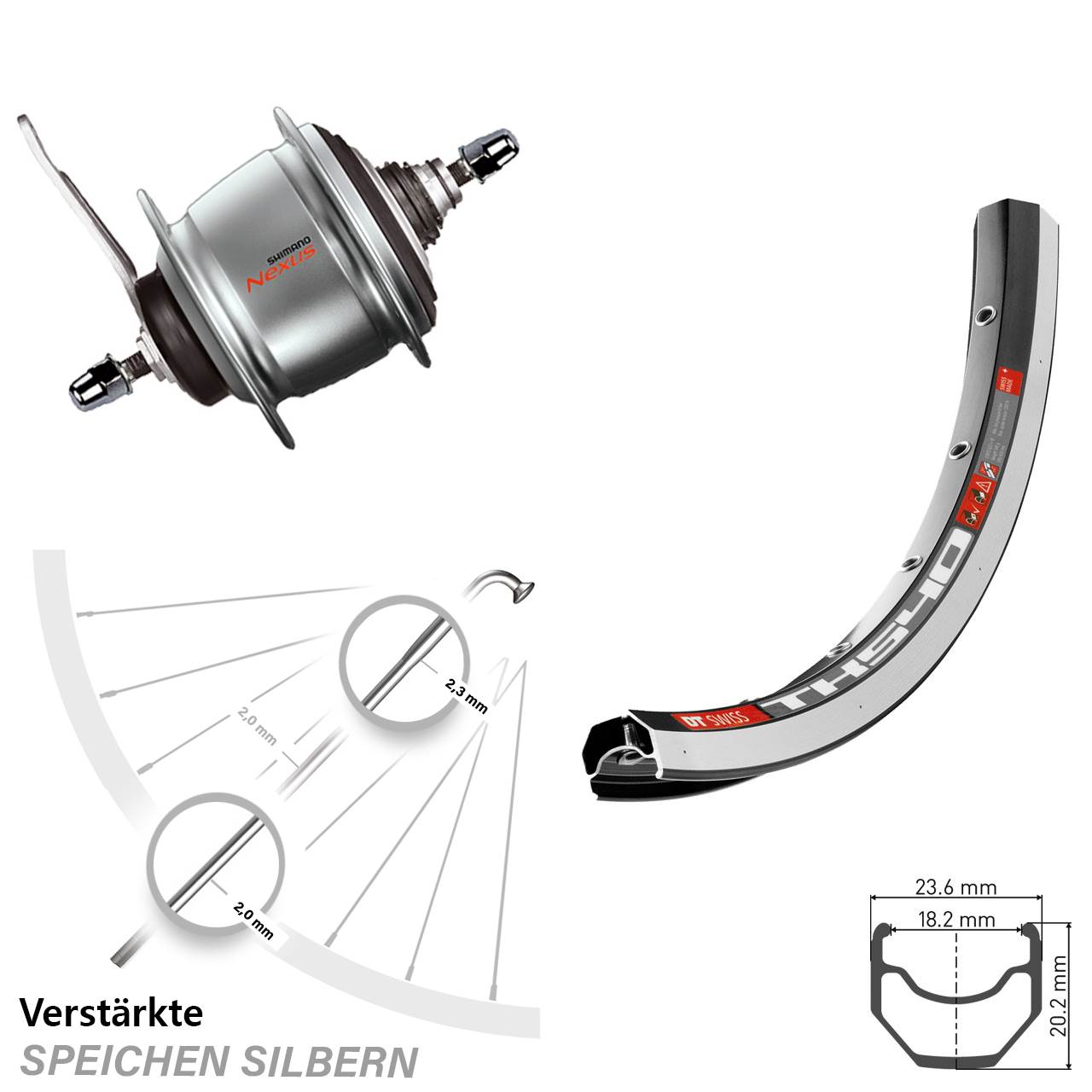 DT Swiss TK540 Shimano Nexus 8 Gang 28 Zoll Hinterrad Rücktrittbremse