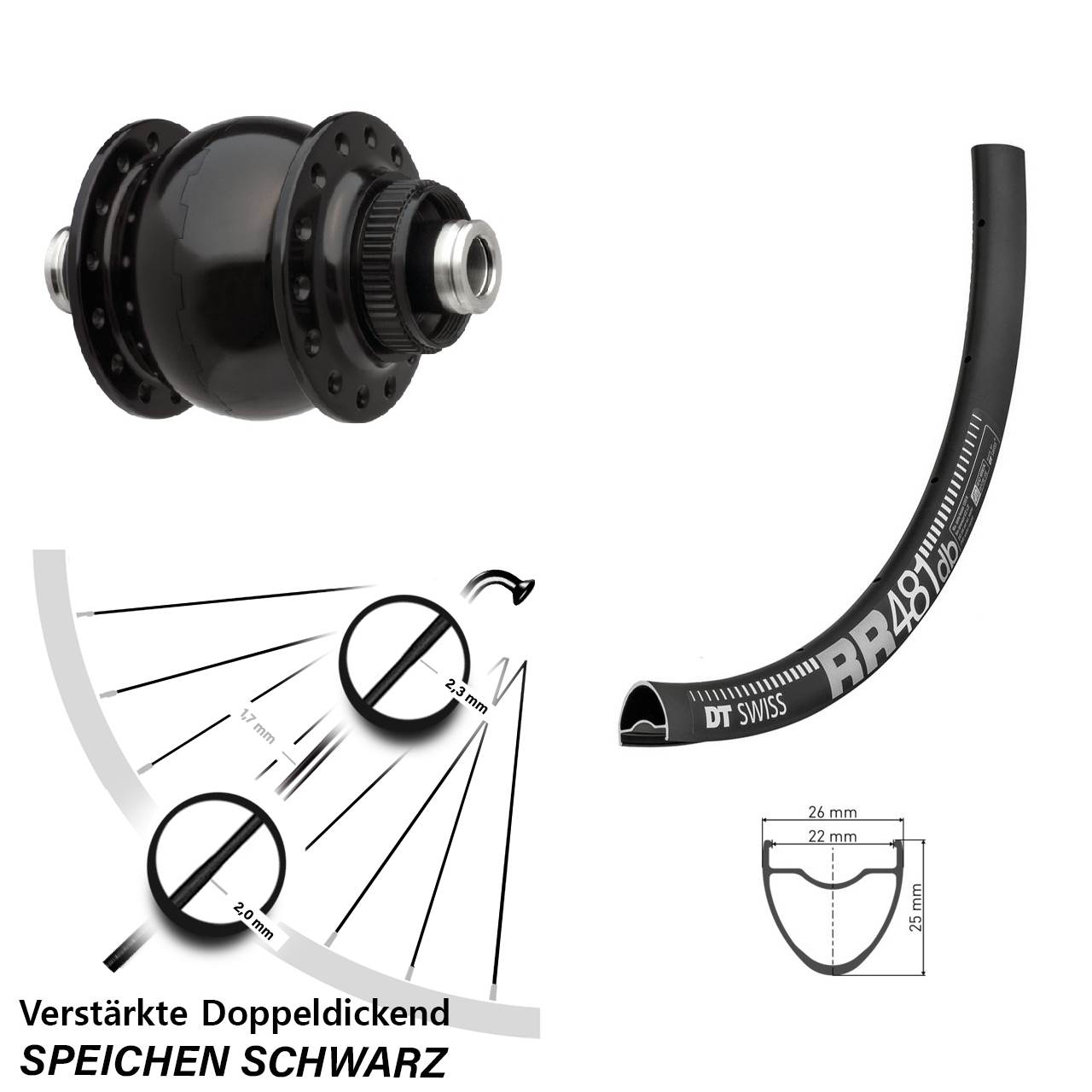 28 Zoll DT Swiss RR 481 SON delux Dynamo-Vorderrad Centerlock 12x100