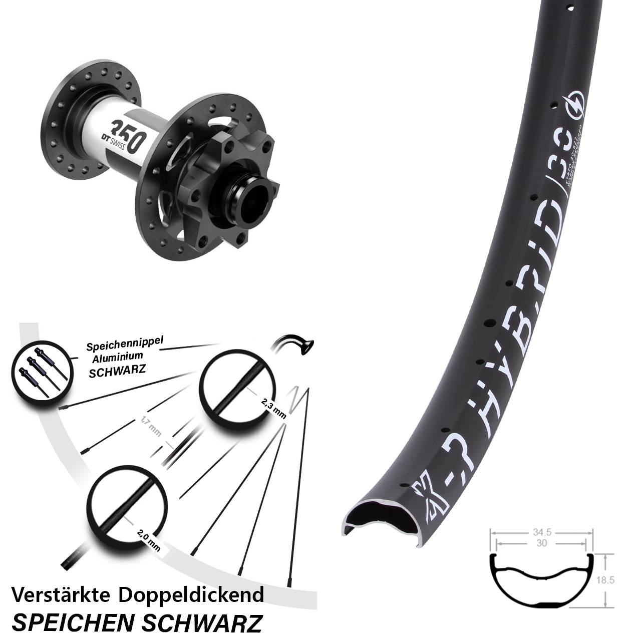 Disc Vorderrad 29 Zoll KX-R Hybrid 30 DT Swiss 350 15x110 Boost