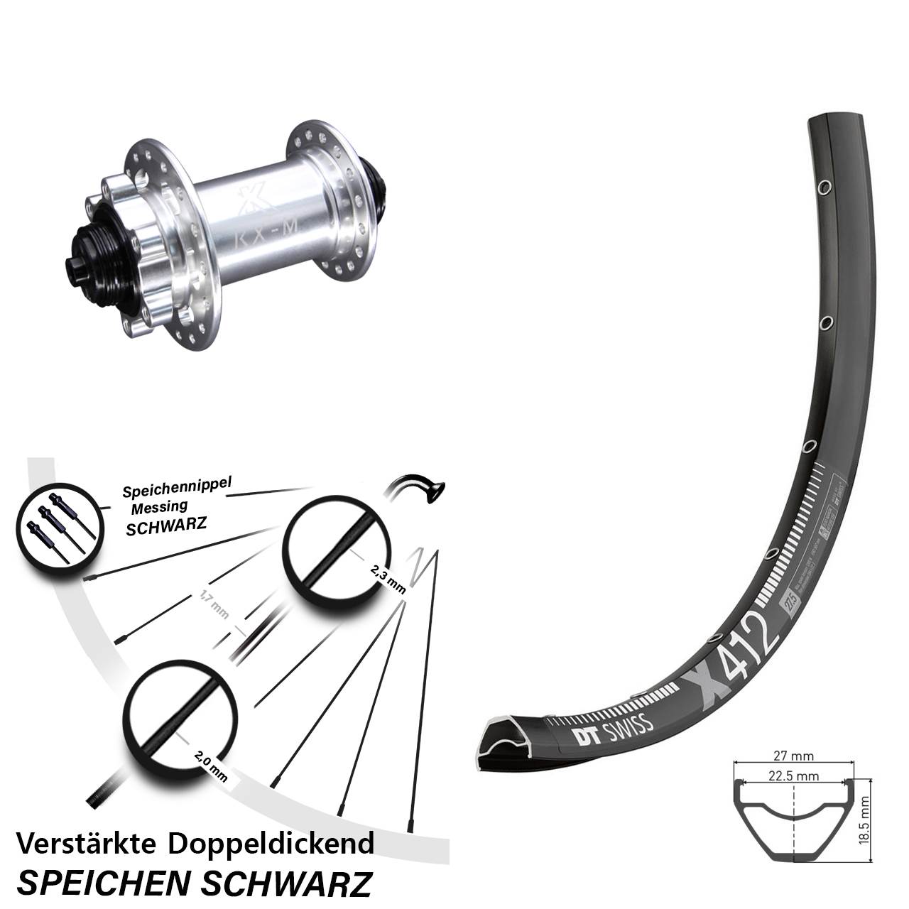 29 Zoll Vorderrad 6-Loch QR DT Swiss X 412 KX-M