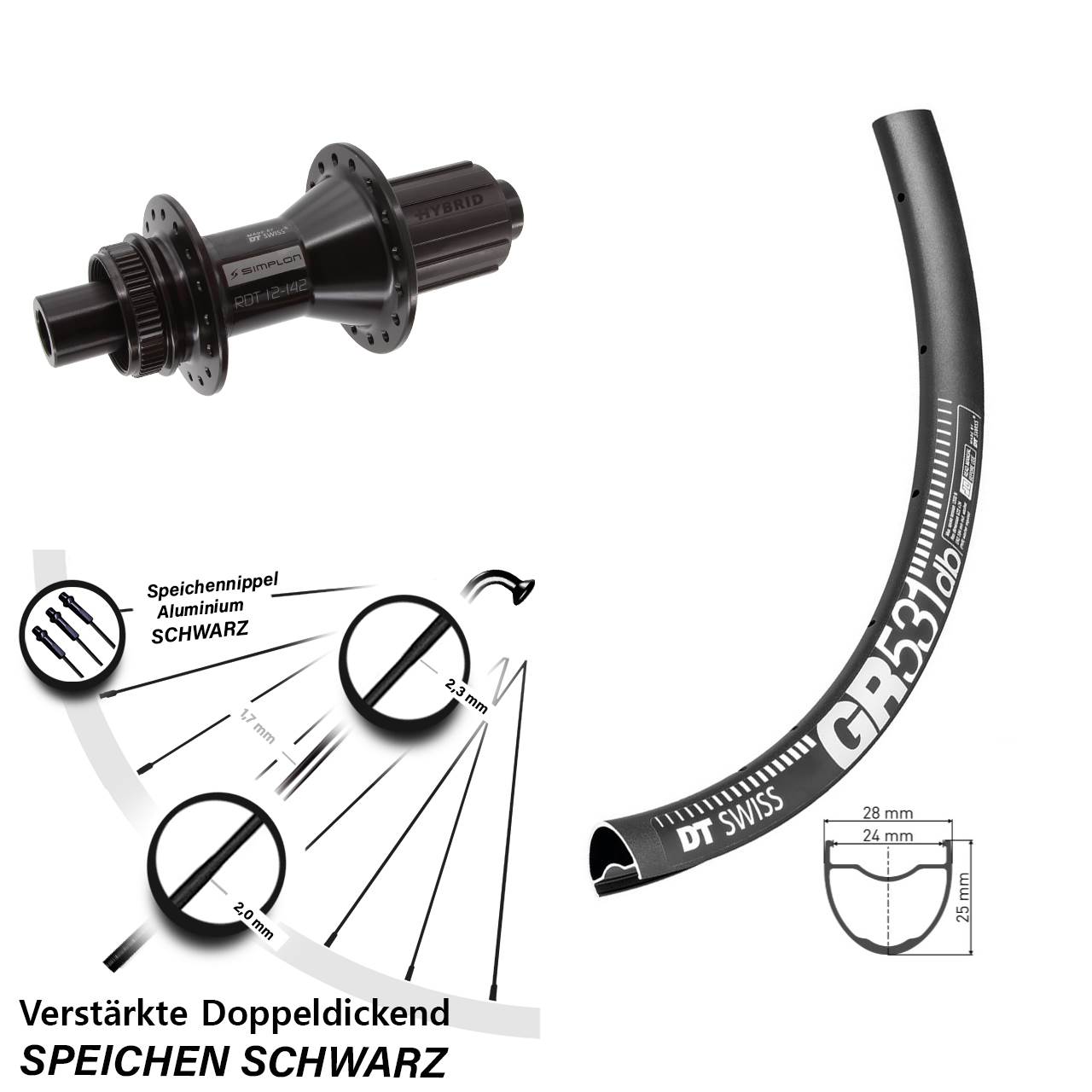 Disc Hinterrad 12x142 28 Zoll DT Swiss GR531-370 Hybrid 8-11 fach