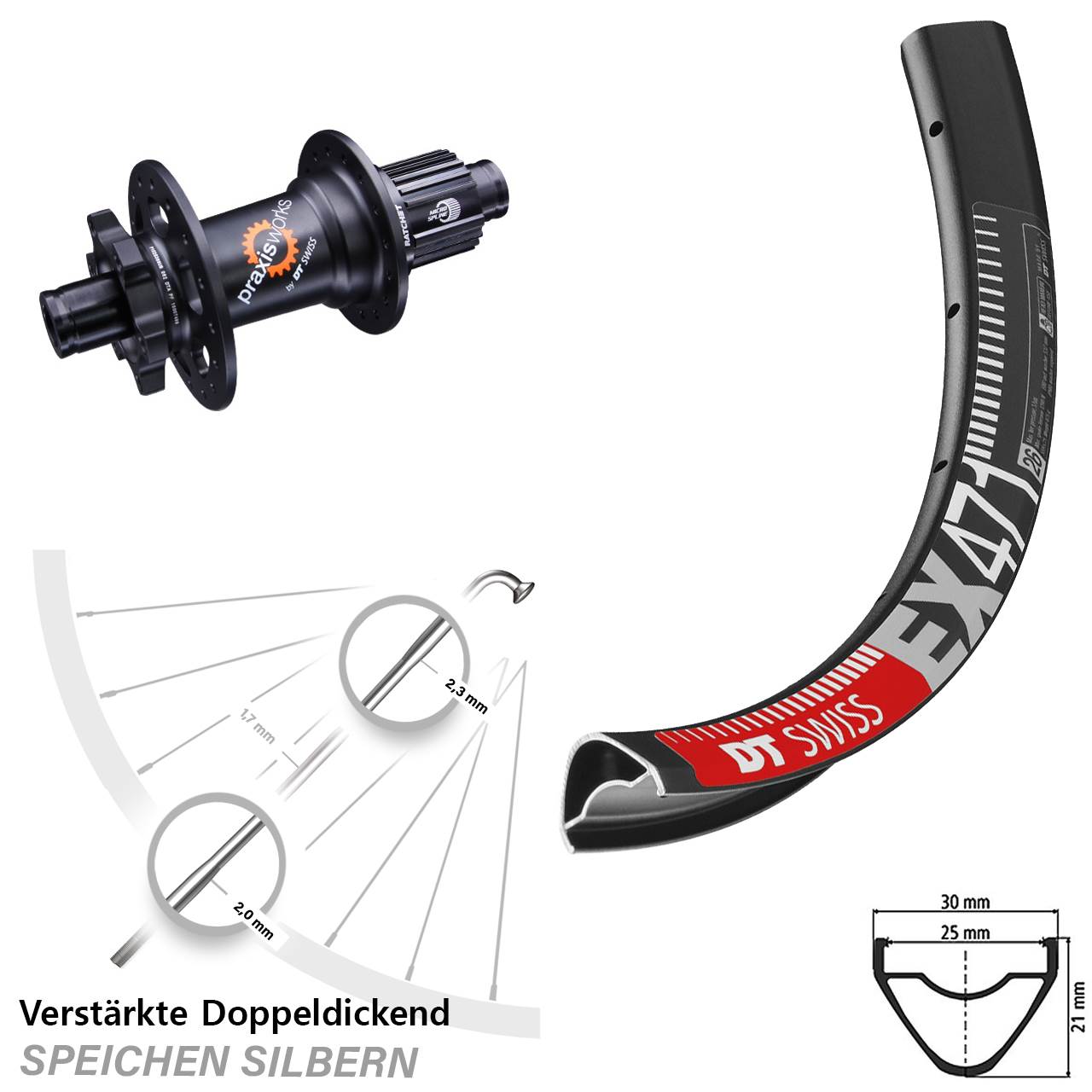 DT Swiss EX 471 350 29 Zoll Hinterrad 6-Loch 12x142 Shimano Micro Spline