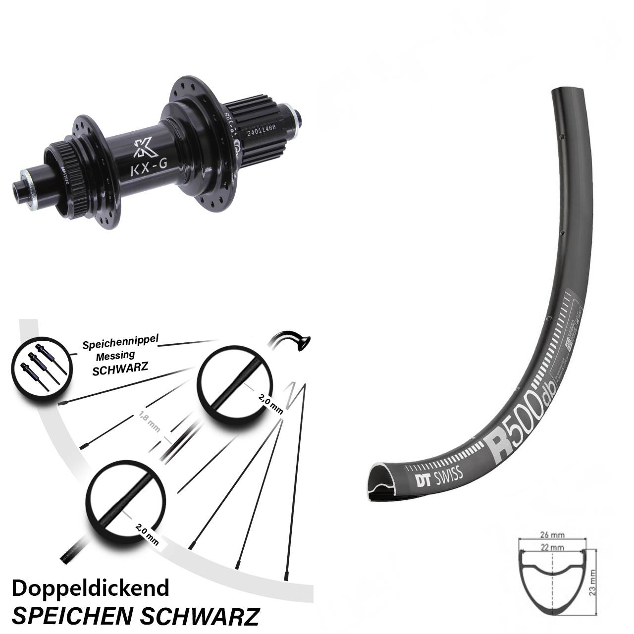 28 Zoll DT Swiss R500 KX-G Disc Hinterrad QR Micro Spline
