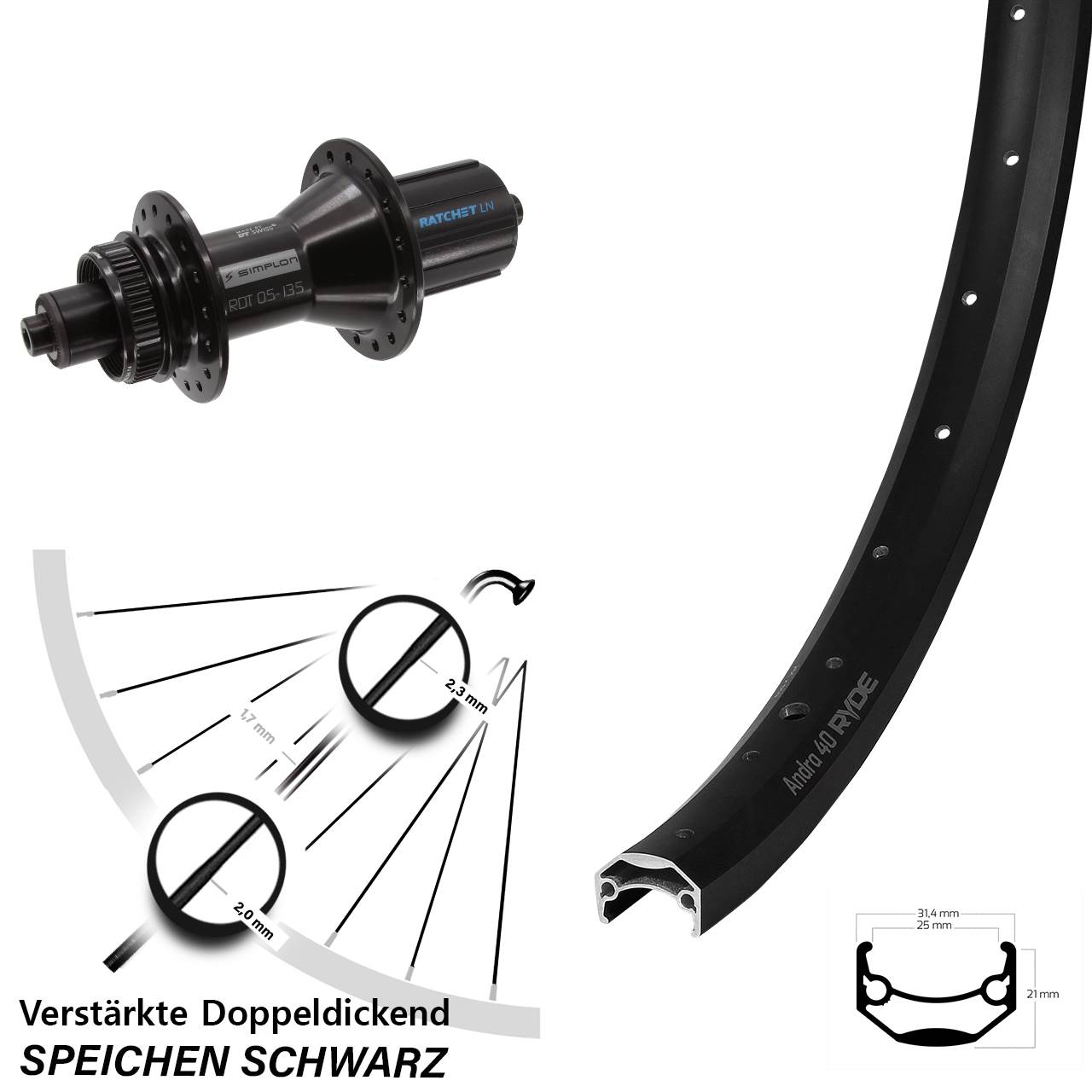 Ryde Andra 40 DT Swiss 370 Hybrid 650B Disc Laufrad für Schnellspanner 8-11 fach HG