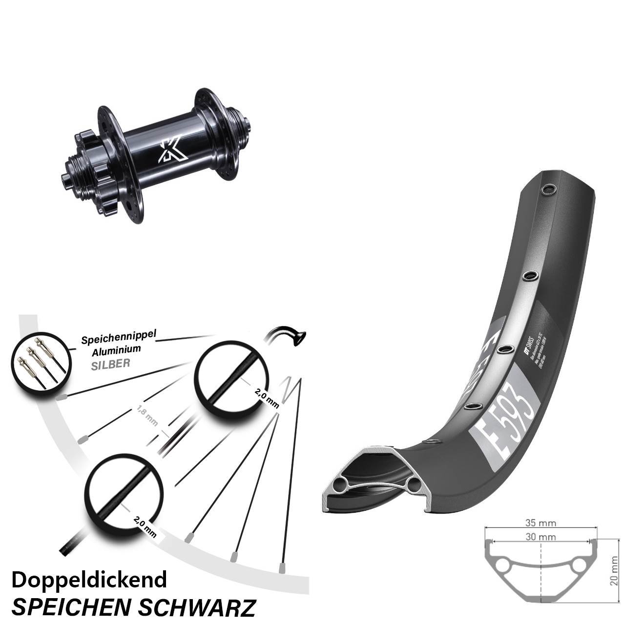 Disc Vorderrad QR 650B DT Swiss E 593 KX-M
