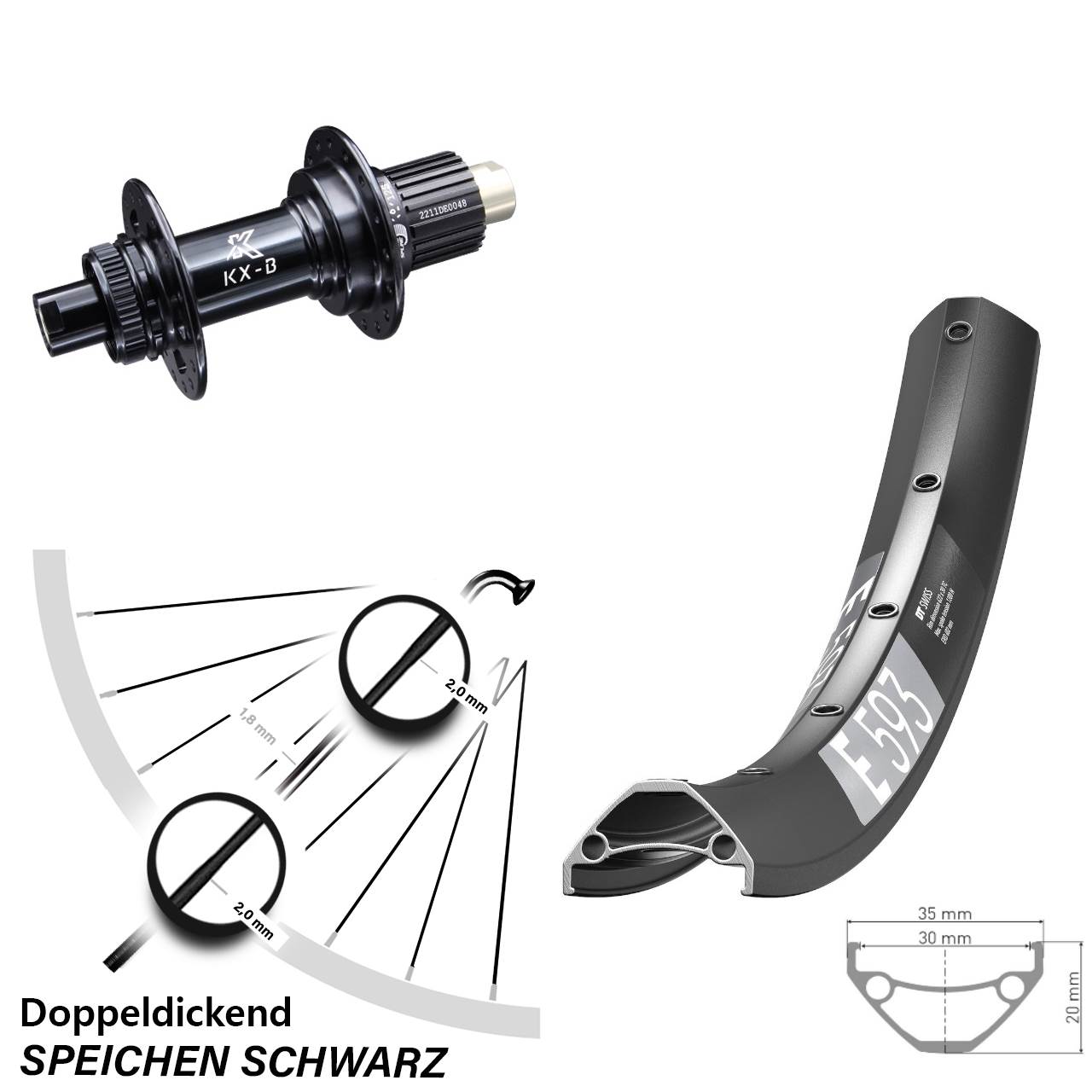 Hinterrad 27,5 Zoll DT Swiss E593 KX-B Centerlock Micro Spline 12x148