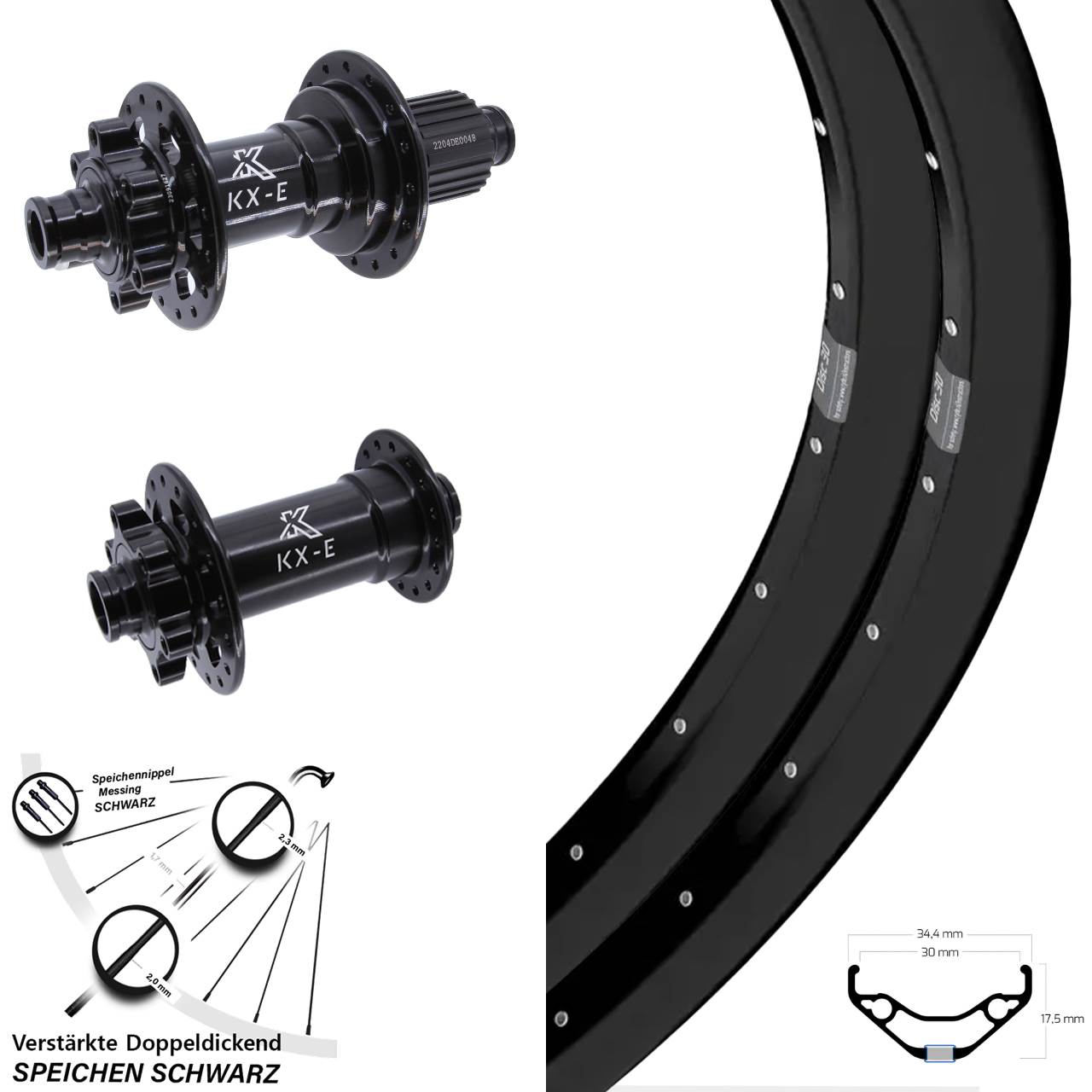 Laufradsatz 6-Loch 15x110 12x148 27,5 Zoll Ryde Disc 30 KX-E Heavy Duty Micro Spline