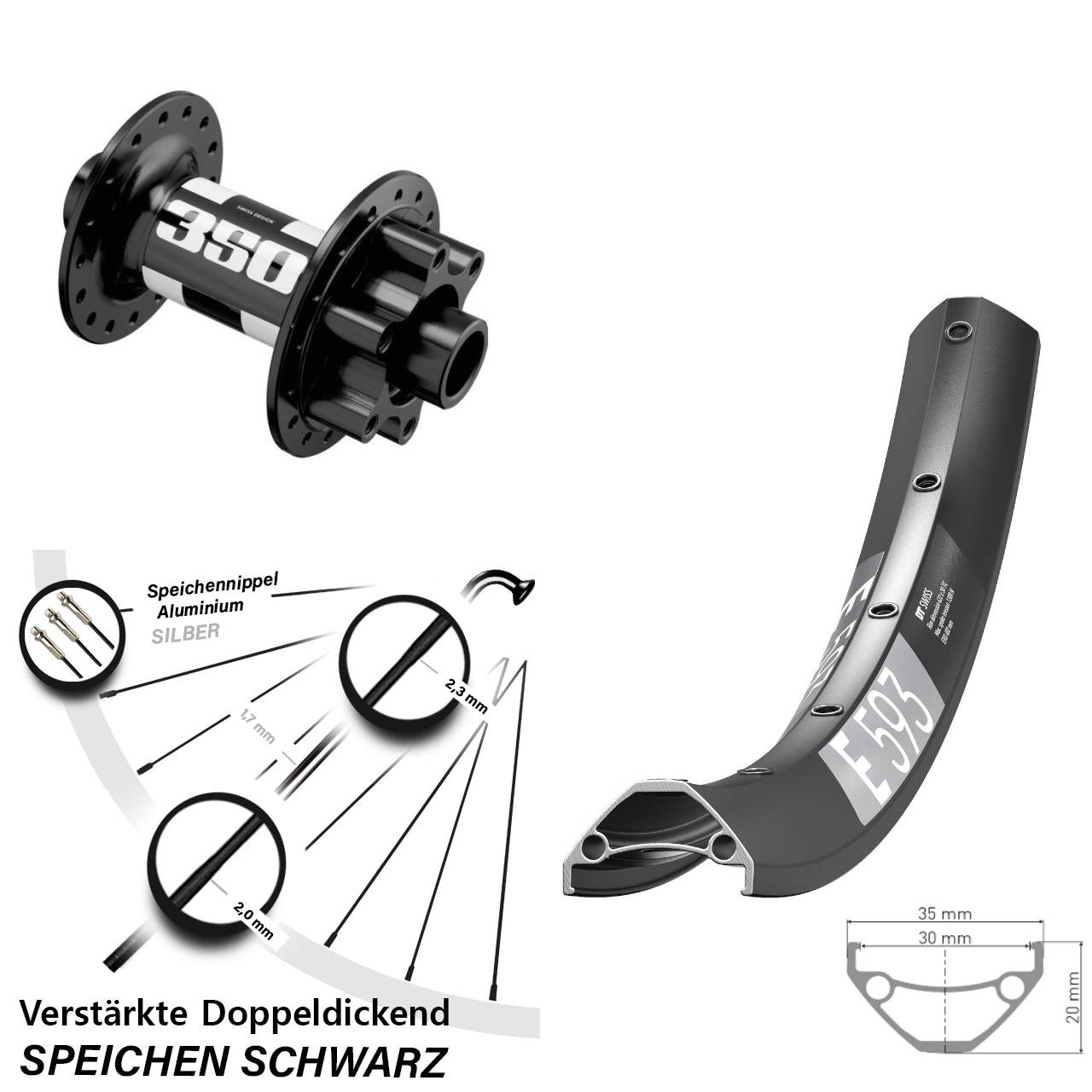 29 Zoll DT Swiss E 593-350 6-Loch Vorderrad 15x110 Boost