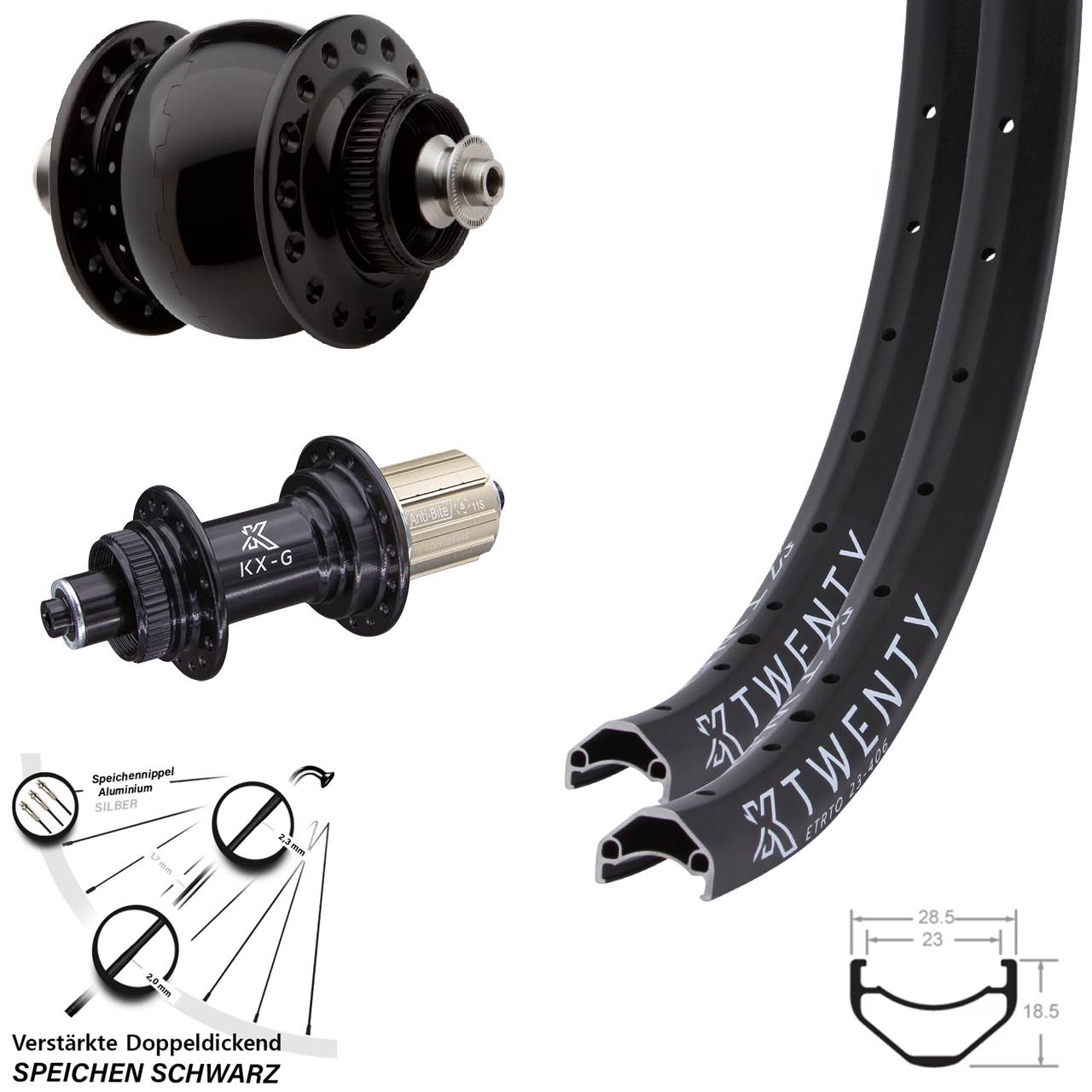 20 Zoll KX-G Twenty SON 28 Centerlock Laufradsatz QR 8-12 fach HG