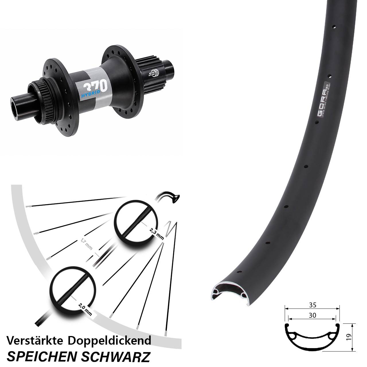 26 Zoll Gora 30 DT Swiss 370 Hybrid Disc Laufrad 12x148 Shimano Micro Spline