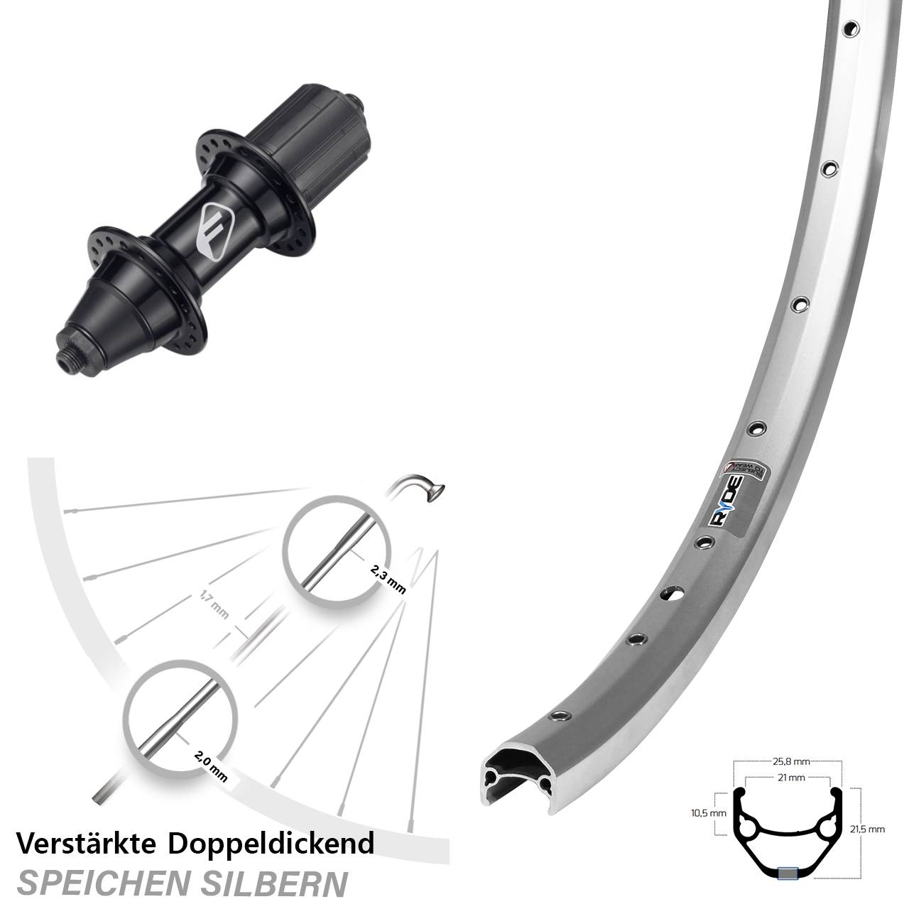 Hinterrad 26 Zoll Ryde ZAC 421 Formula FM32 7 fach QR