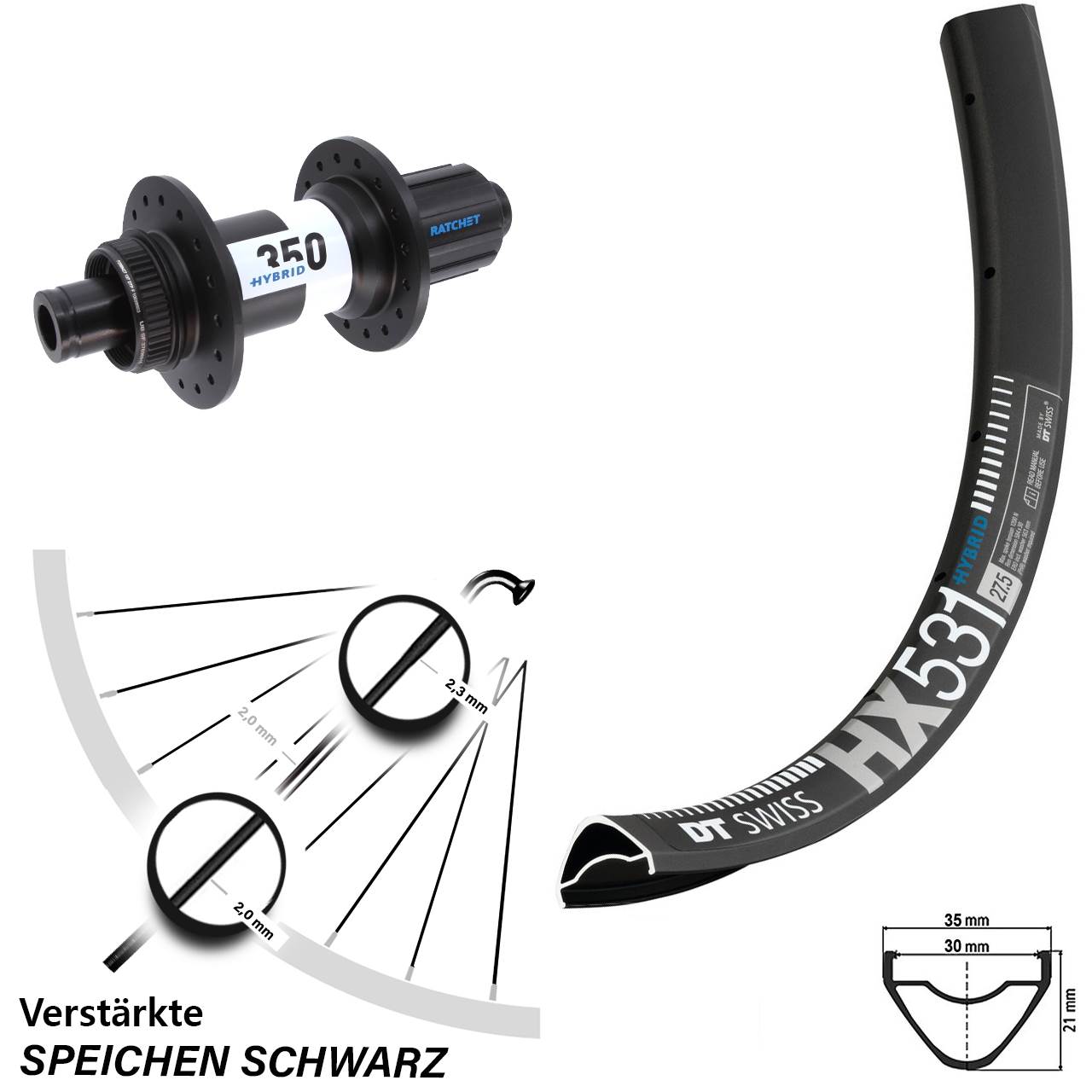 Disc Hinterrad 12x148 Boost 29 Zoll HX531 DT Swiss Hybrid 350 8-11 fach