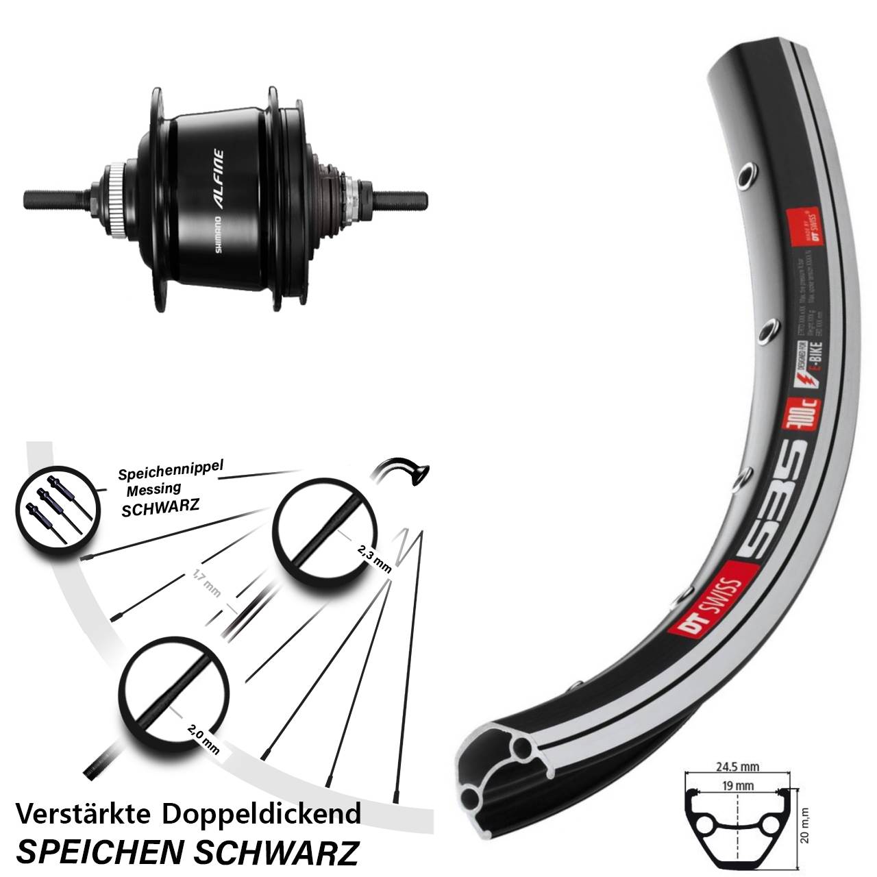 Fahrrad Hinterrad 28 Zoll DT Swiss 535 Shimano Alfine 8 Gang schwarz