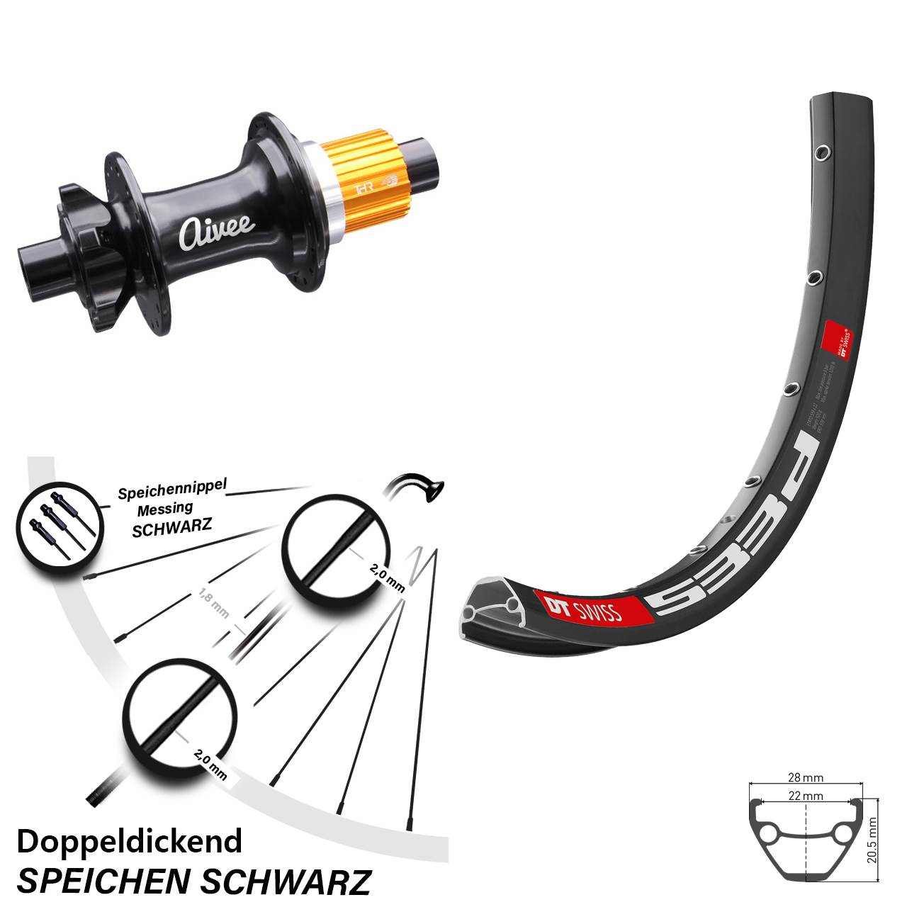 Boost Hinterrad 6-Loch 12x148 28 Zoll DT Swiss 533d Aivee Micro Spline