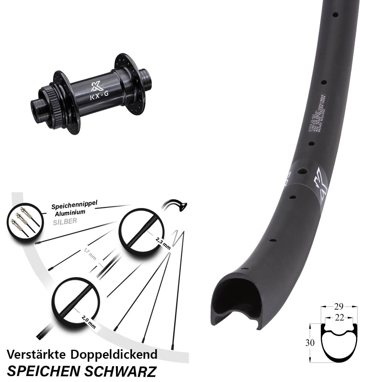 KX-GRC Carbon verstärkt 28-29 Zoll Disc Vorderrad 15x100