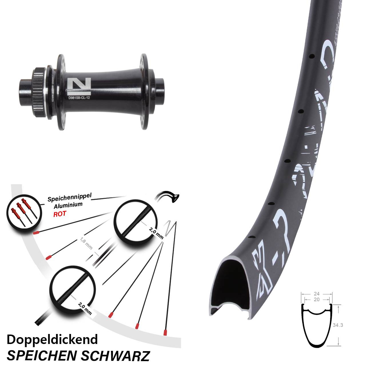Disc Vorderrad 28 Zoll KX-R Road Novatec D981 12x100