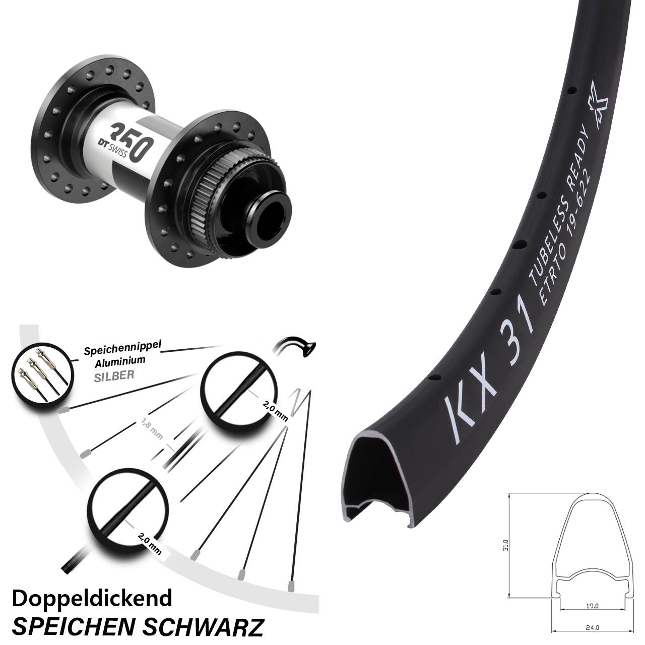 KX 31 DT Swiss 350 28 Zoll Disc Laufrad 12x100