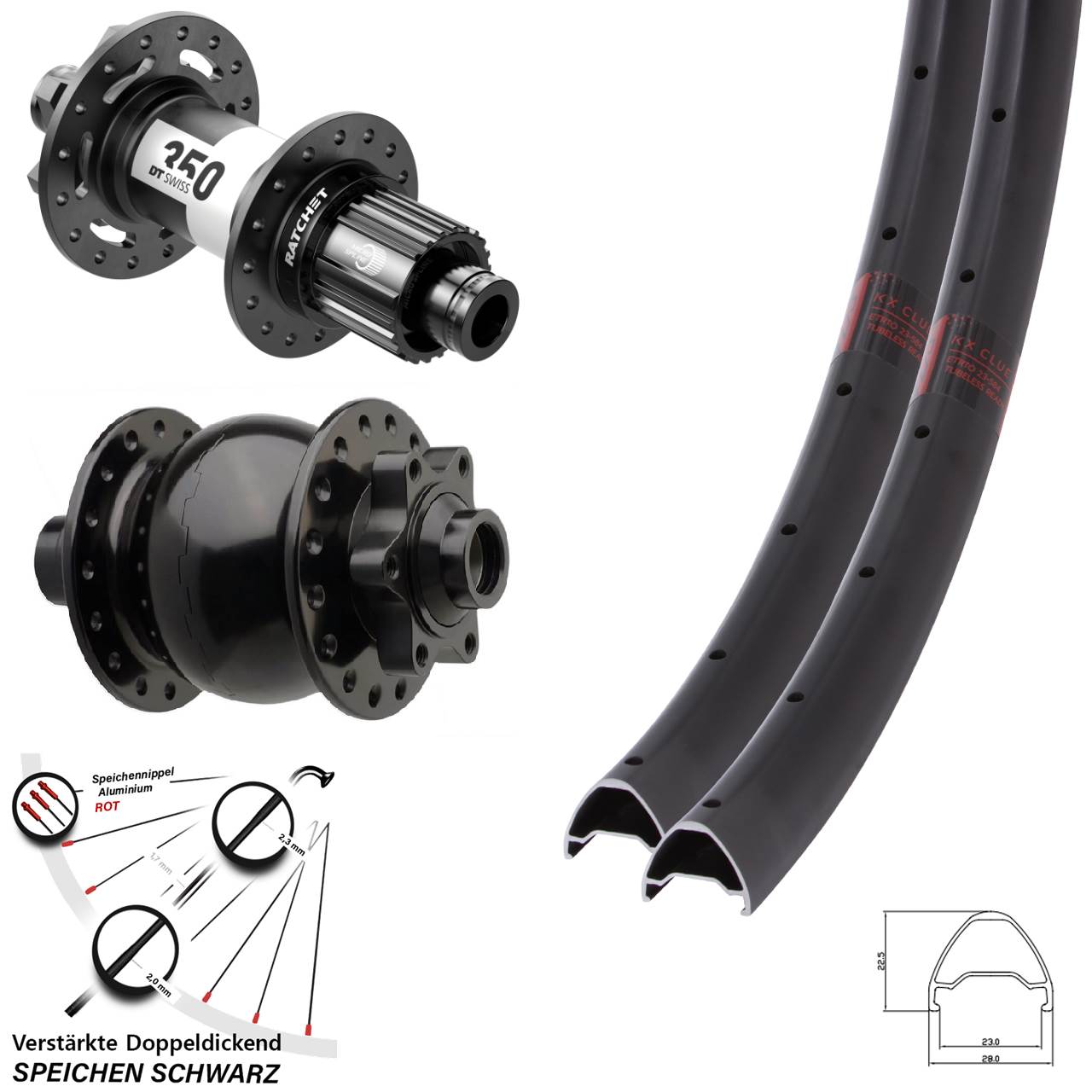 Laufradsatz 6-Loch 27,5 Zoll KX Clue DT Swiss 350 SON 28 Micro Spline 15x110 12x148