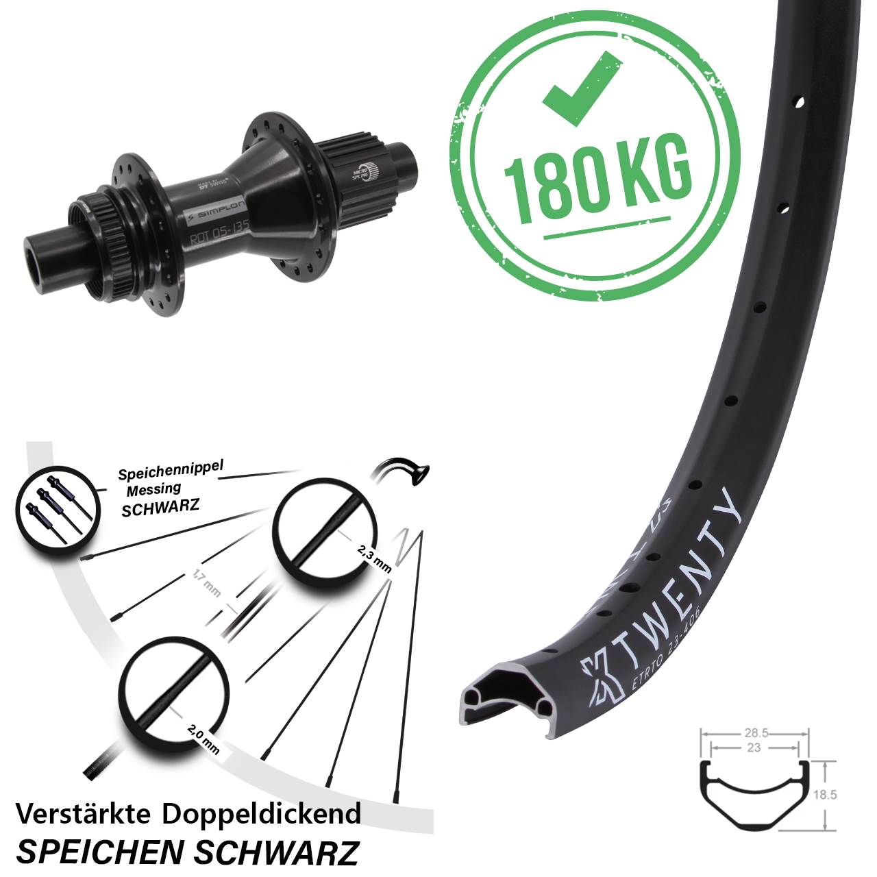 KX Twenty DT Swiss 370 Hybrid 20 Zoll Disc Hinterrad 12x142 Micro Spline