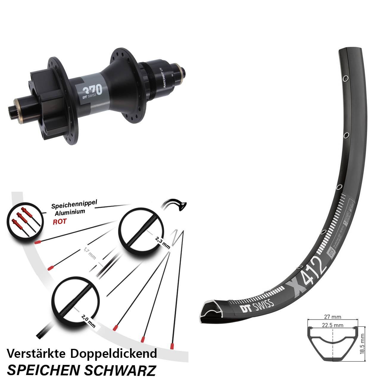 DT Swiss X 412-370 29 Zoll Hinterrad 6-Loch QR SRAM XD