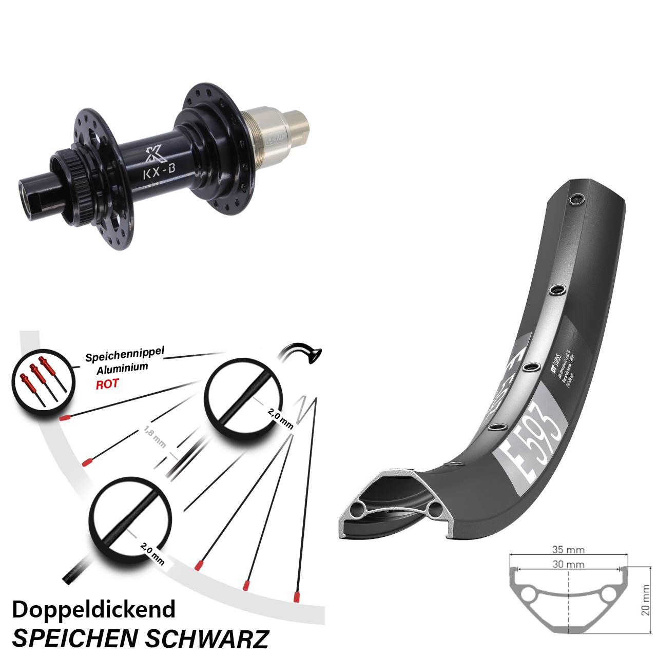 Centerlock Hinterrad 29 Zoll DT Swiss E 593 KX-B XD 11-12 fach 12x148