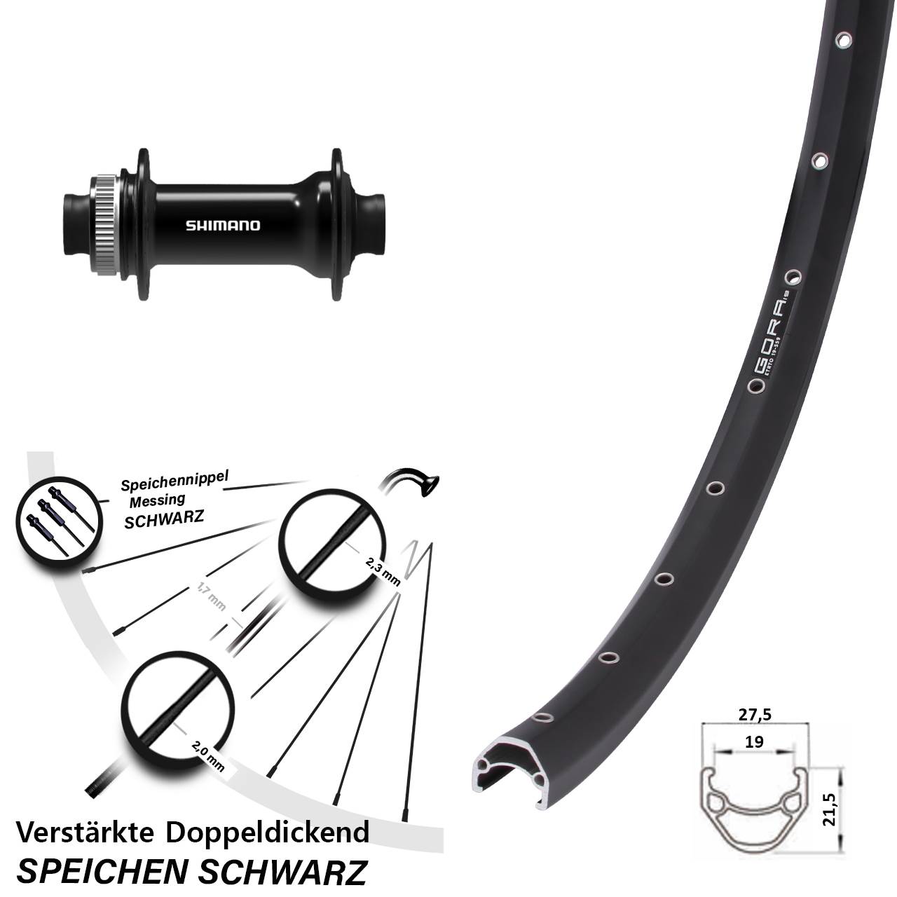 Vorderrad Centerlock 26 Zoll Gora 19 Shimano HB-TC500 15x100