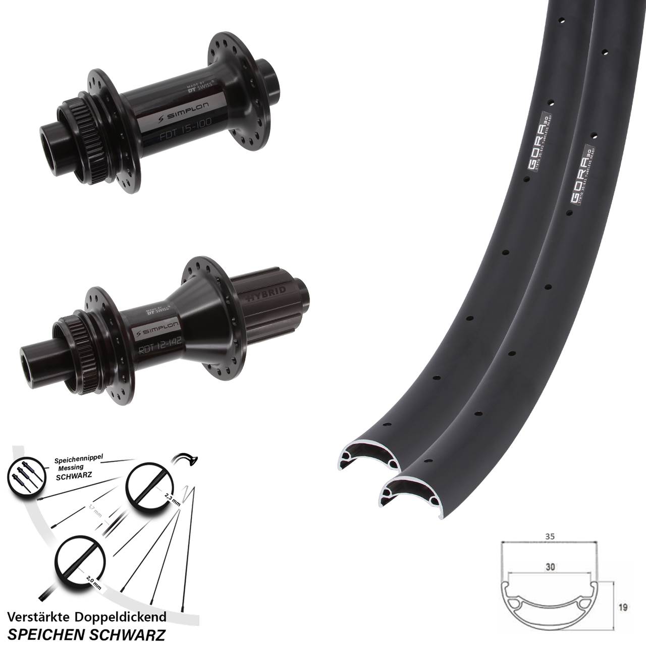 Disc Laufradsatz 29 Zoll Gora 30-370 DT Swiss 370 Hybrid 8-11 fach HG 15x100 12x142