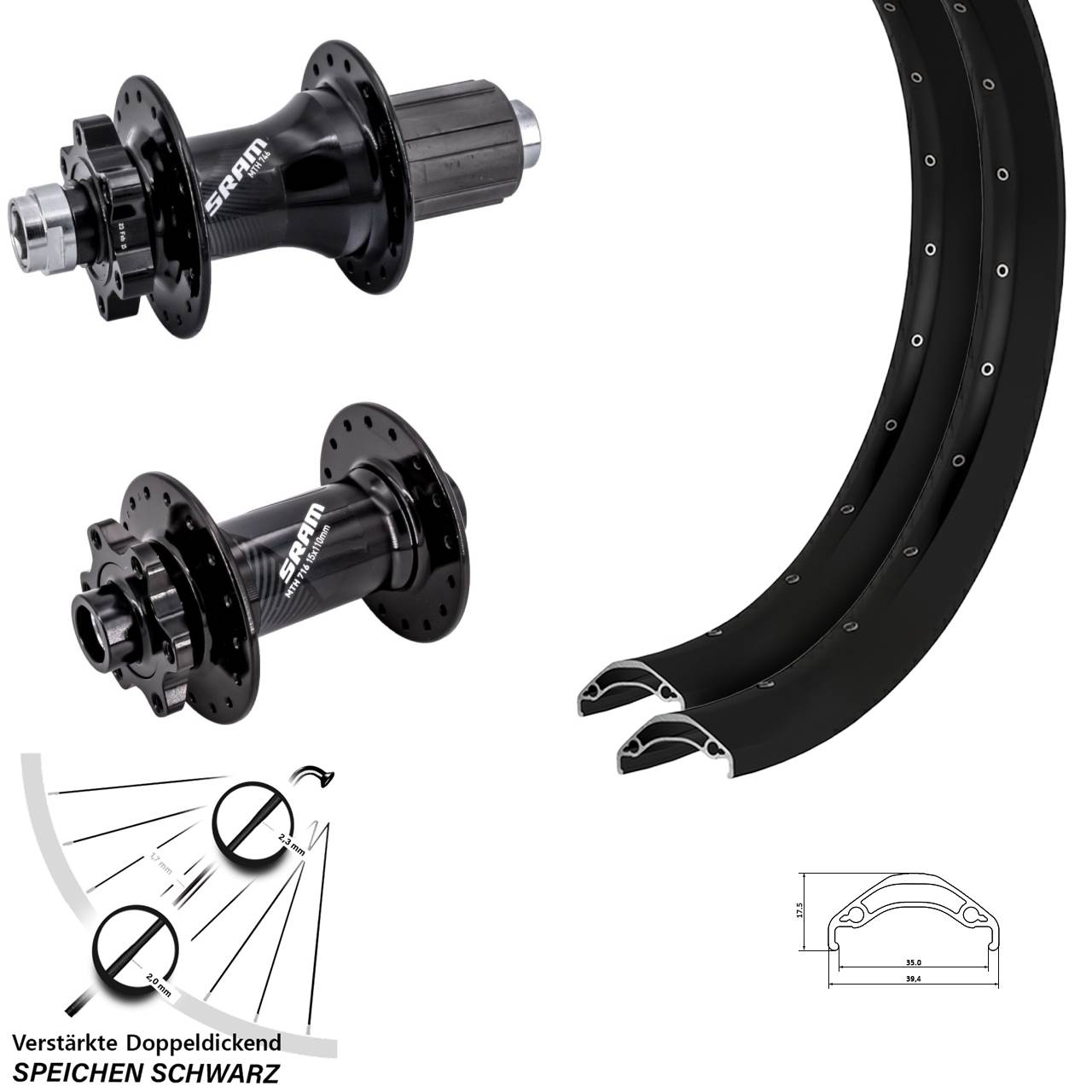 29 Zoll Ryde Disc 35 Sram 716 Sram 746 Disc Laufradsatz Boost 8-11 fach