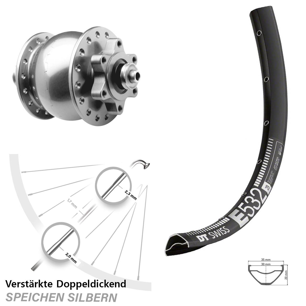 SON 28 DT Swiss E 532 29 Zoll Disc Vorderrad mit Nabendynamo für Schnellspanner