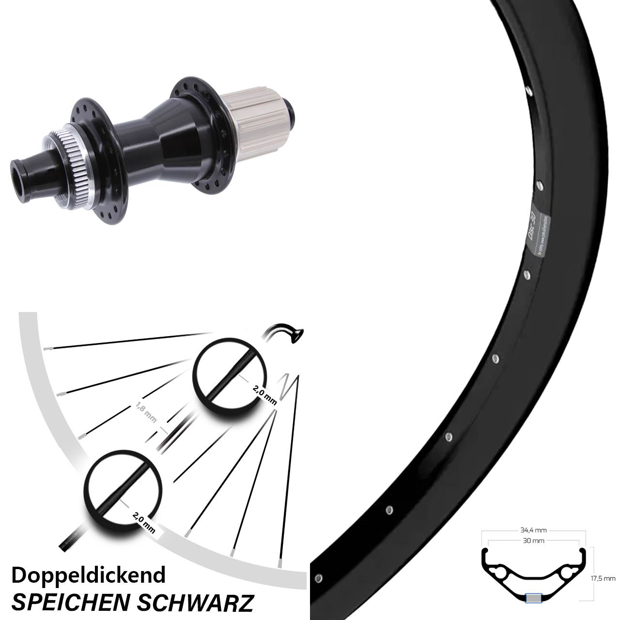 Hinterrad 29 Zoll Ryde Disc 30 Novatec 8-12 fach 12x142