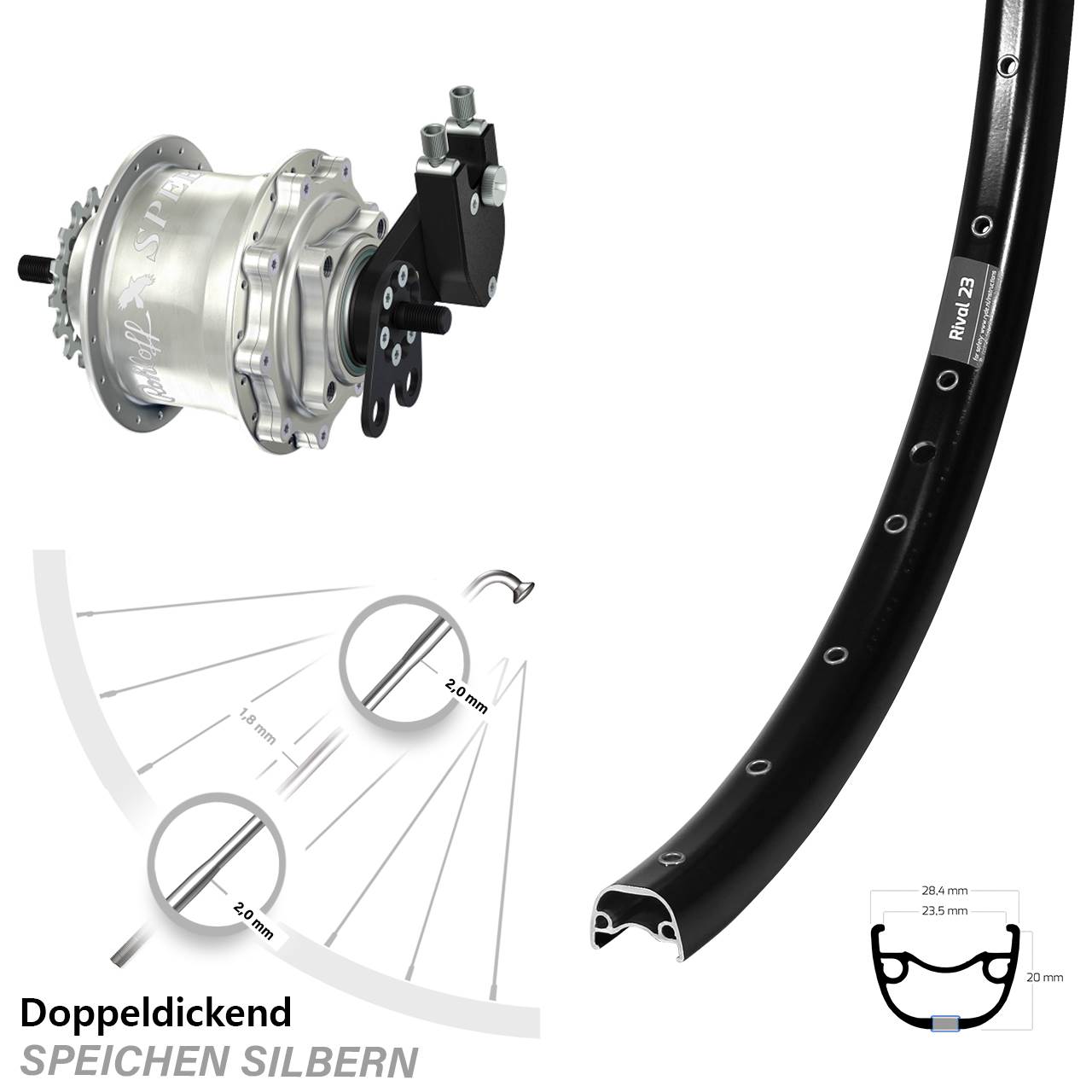 Disc Hinterrrad 27,5 Zoll Ryde Rival 23 Rohloff Speedhub TS DB