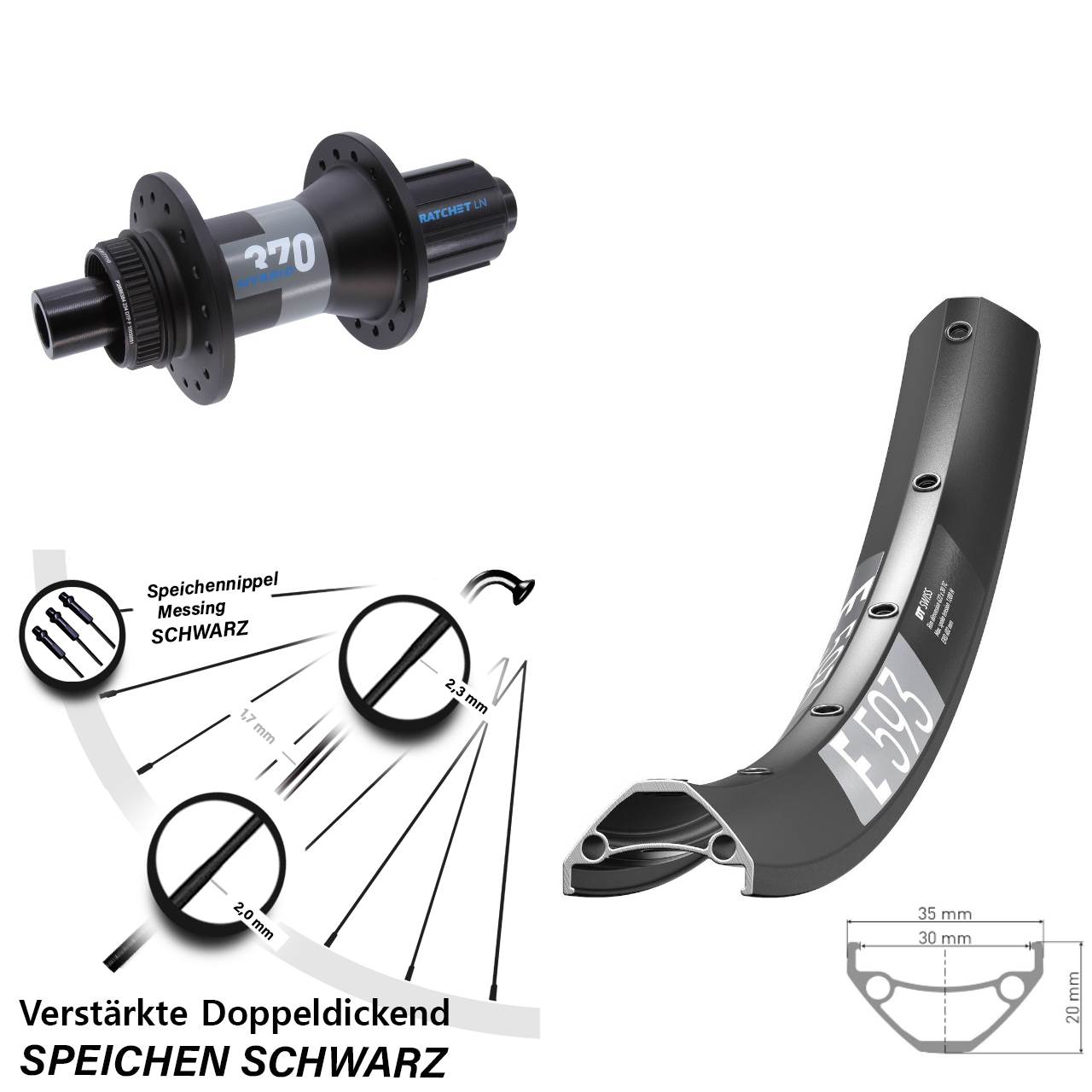 DT Swiss E593-370 Hybrid Boost 29 Zoll Hinterrad Centerlock 12x148 8-11 fach