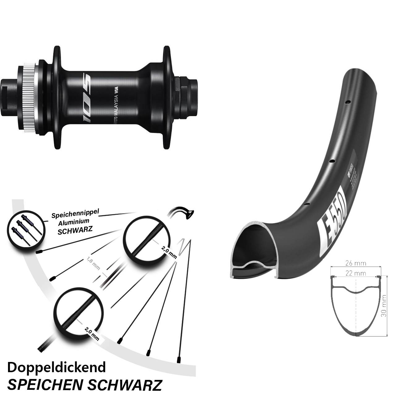 28 Zoll DT Swiss E550 Shimano 105 HB-R7070 Disc Vorderrad 12x100