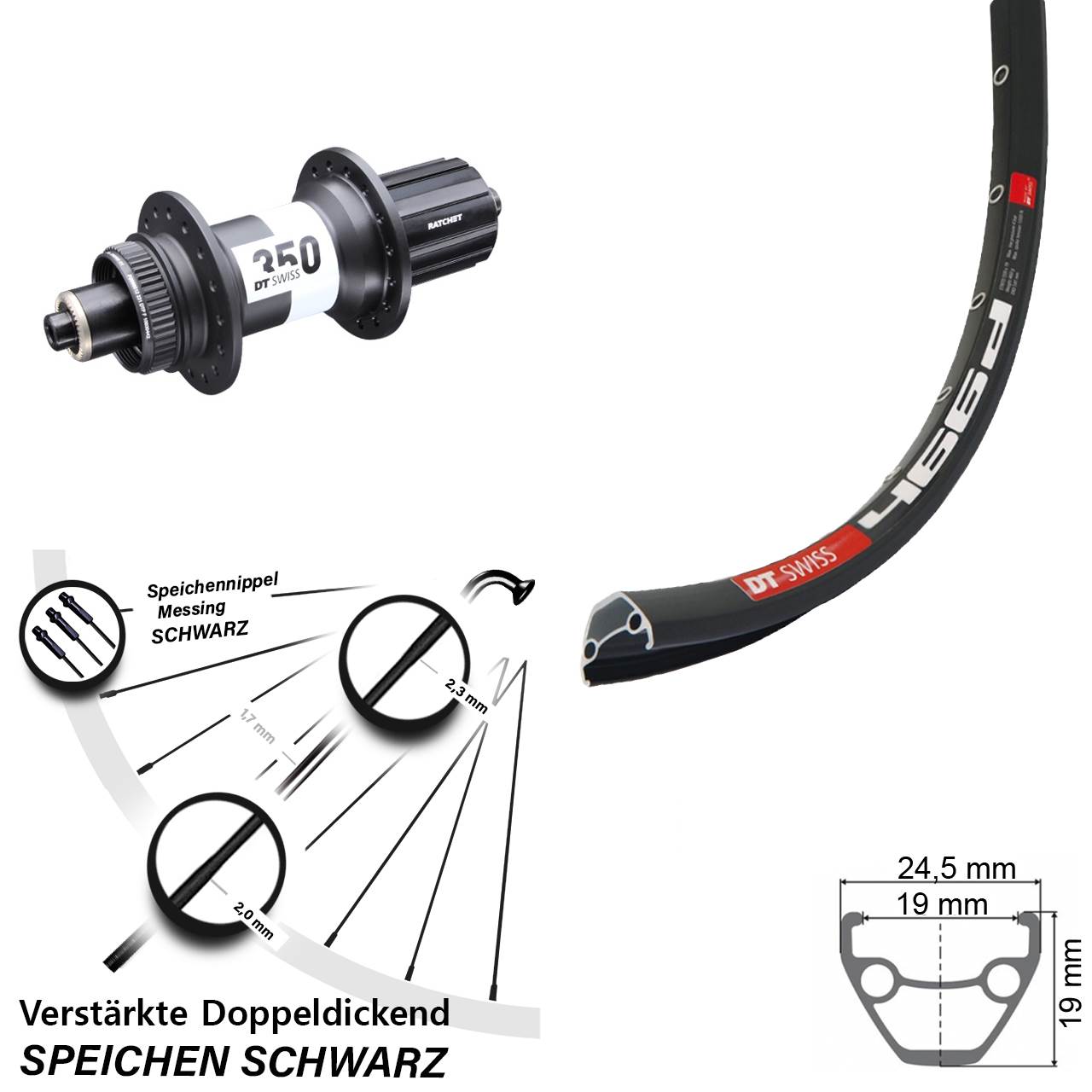28 Zoll DT Swiss 466-350 Ratchet 36 Disc Hinterrad für Schnellspanner 8-11 fach