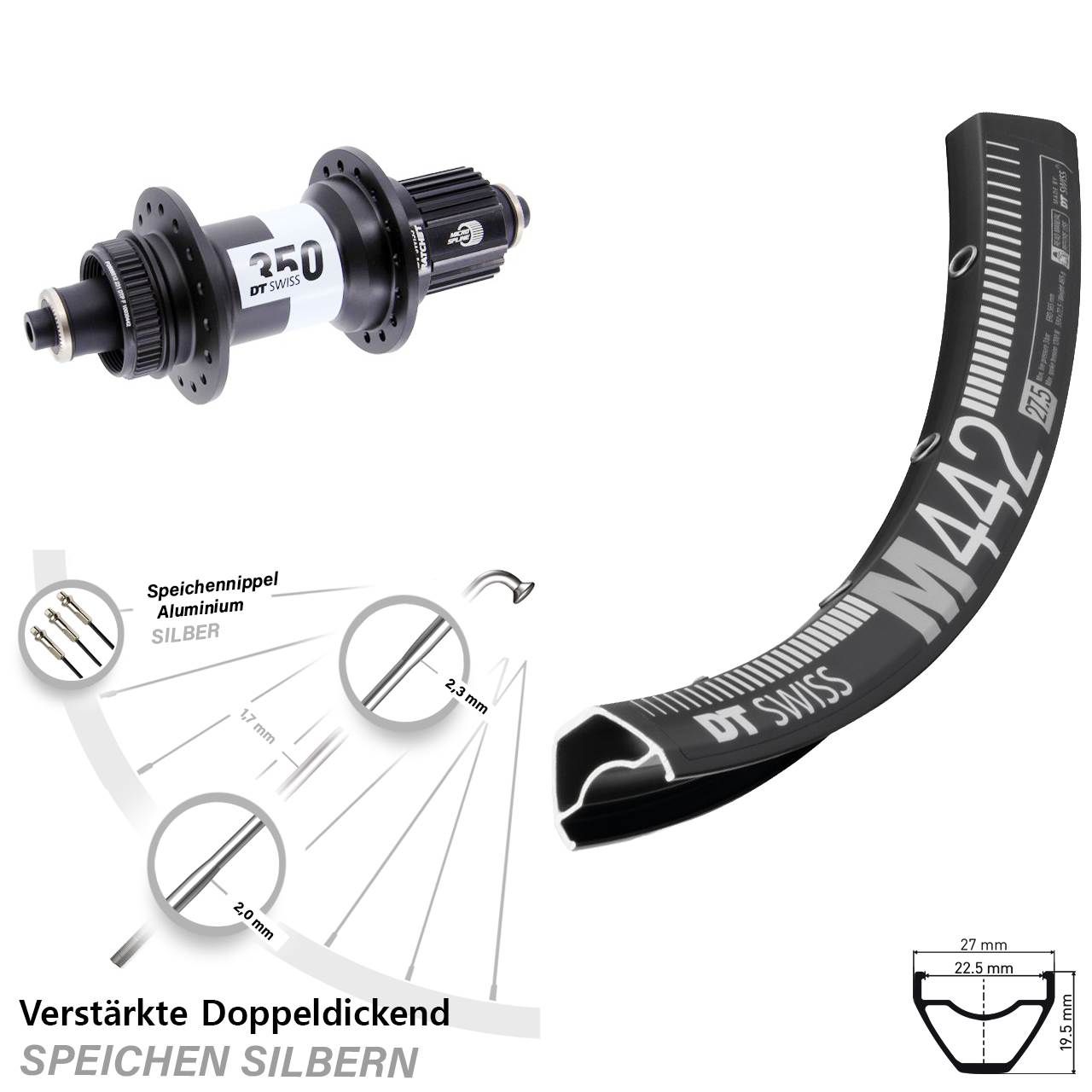 28 Zoll DT Swiss M442-350 Ratchet 36 Centerlock Hinterrad QR Shimano Micro Spline