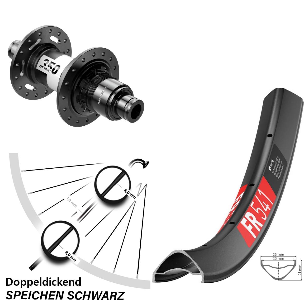 DT Swiss FR 541-350 DEG72 29 Zoll Hinterrad Centerlock 12x148 XD 11-12 fach