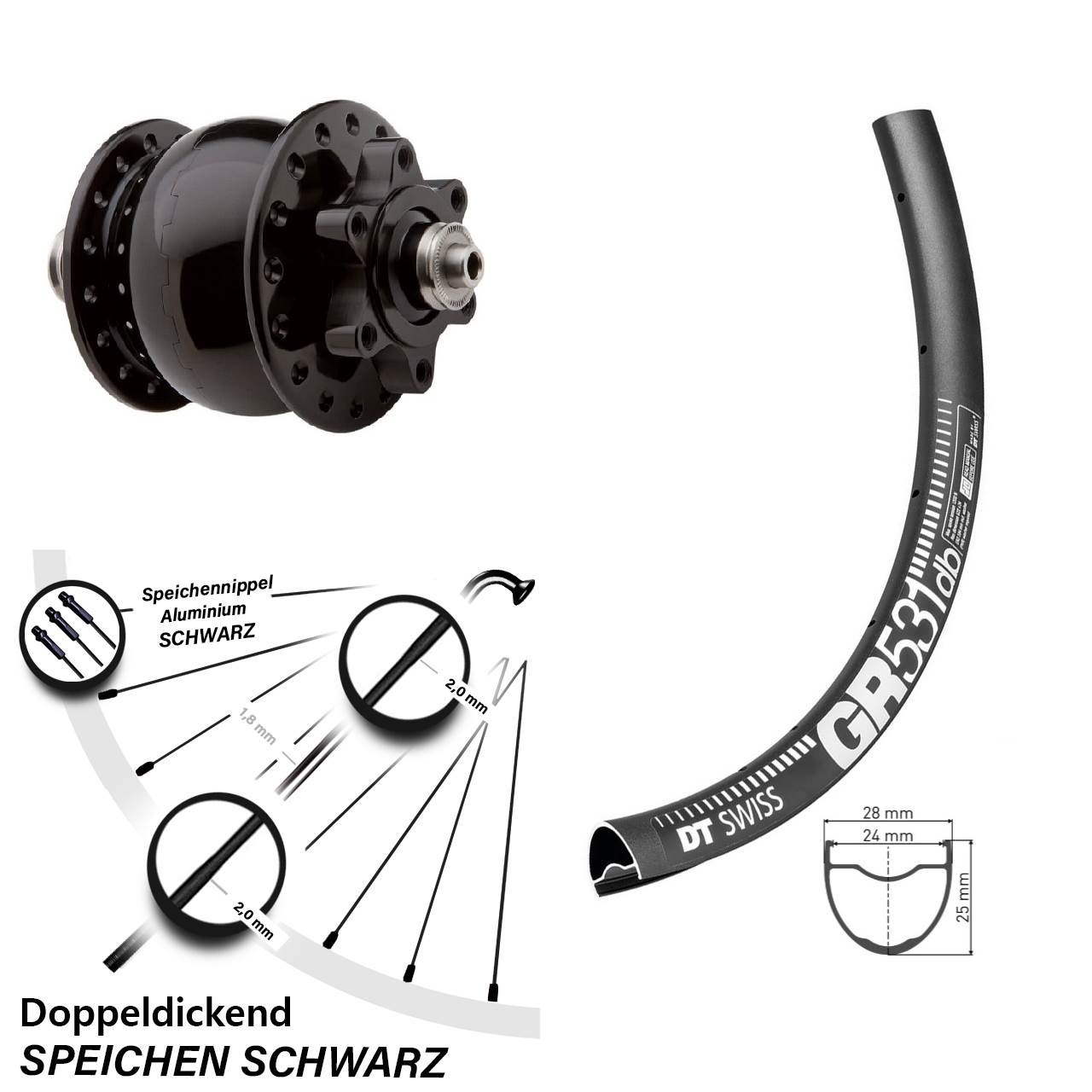 650B DT Swiss GR531 SON 28 Disc Nabendynamolaufrad QR