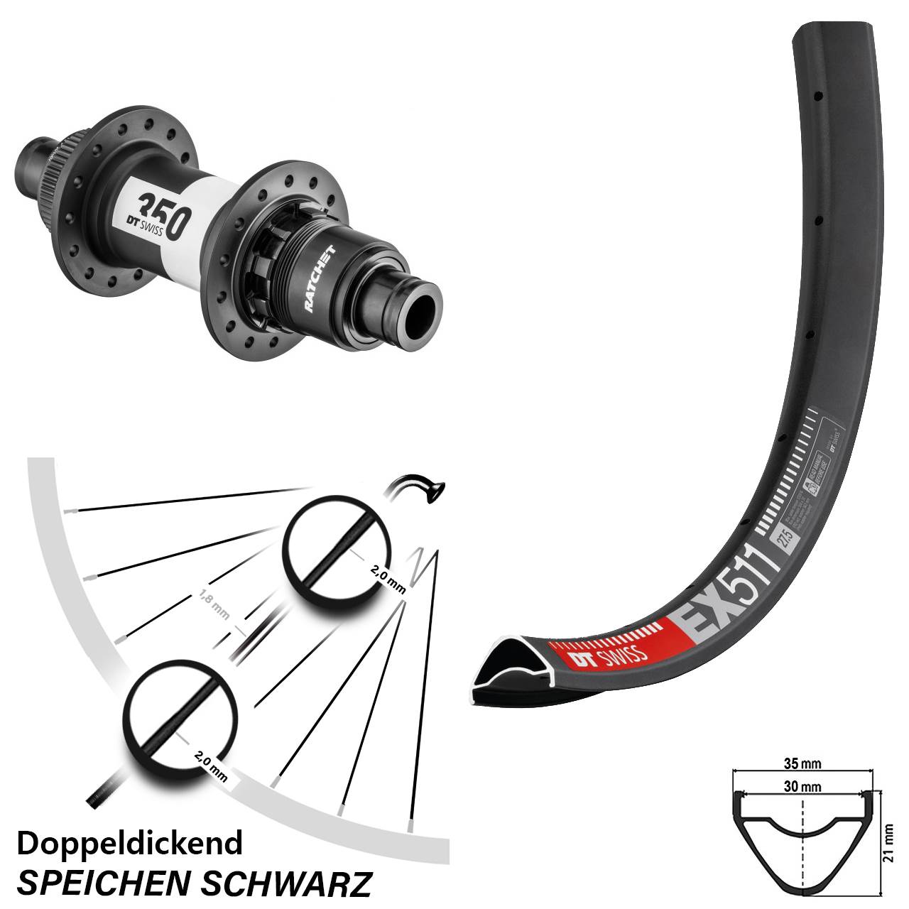 DT Swiss EX 511 DT Swiss 350 27,5 Zoll Disc Laufrad 12x142
