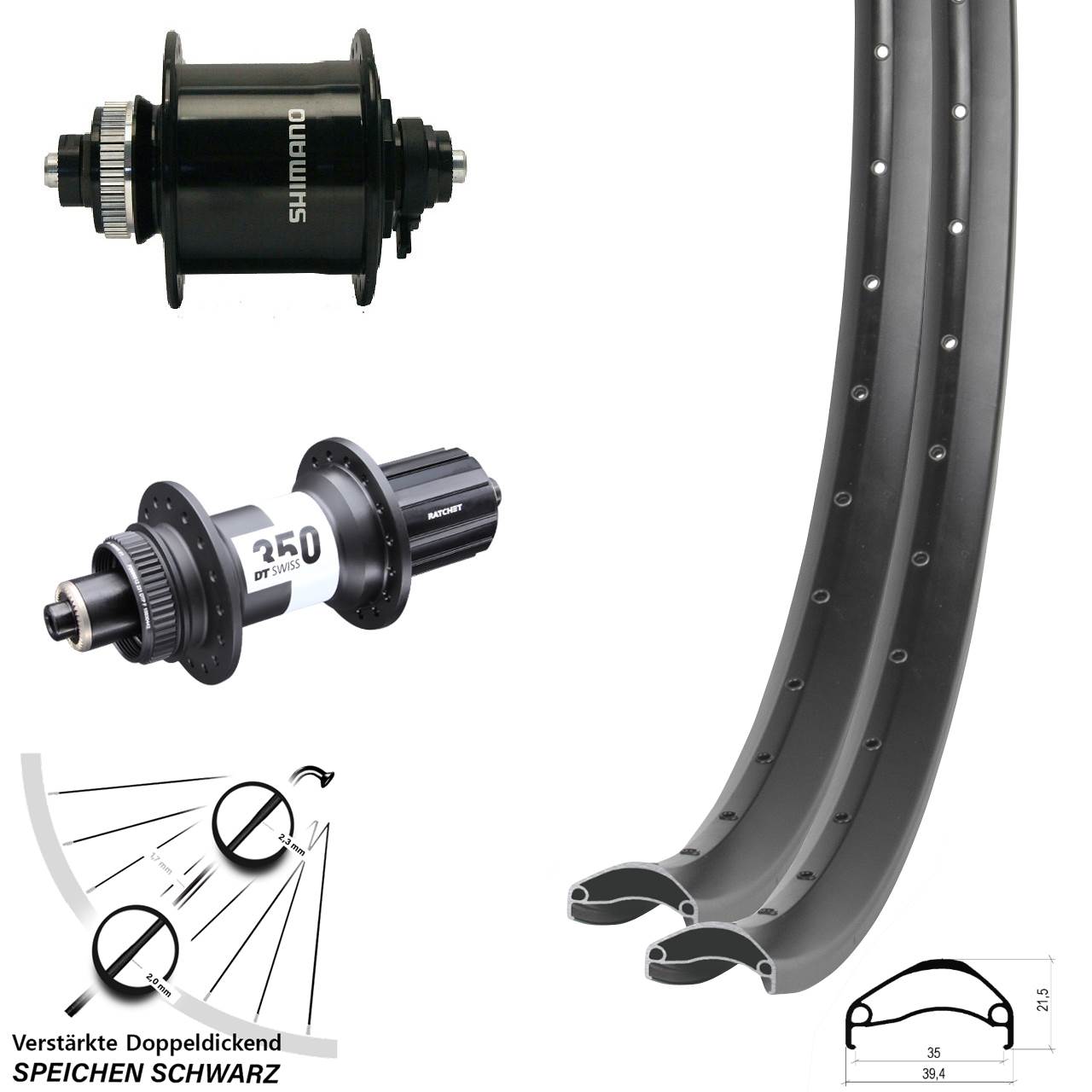 Ambrosio E35 DT Swiss 350 Shimano DH-UR700-3D 29 Zoll Disc Laufradsatz QR 8-11 fach