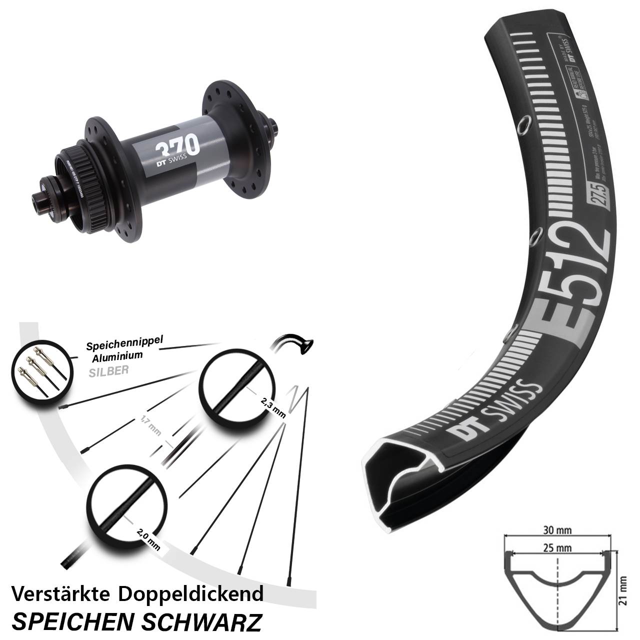 29 Zoll DT Swiss E 512-370 QR Vorderrad Centerlock für Schnellspanner