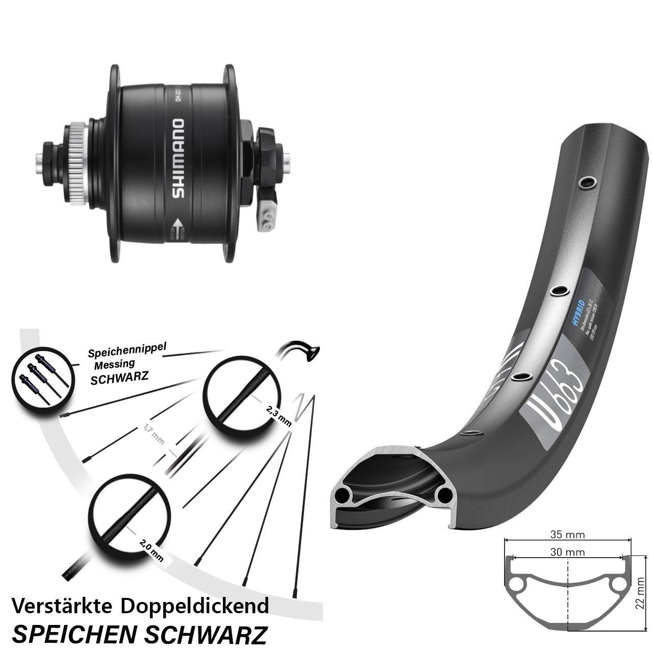 20 Zoll DT Swiss U 663 Disc Nabendynamovorderrad Shimano 3D37 für Schnellspanner